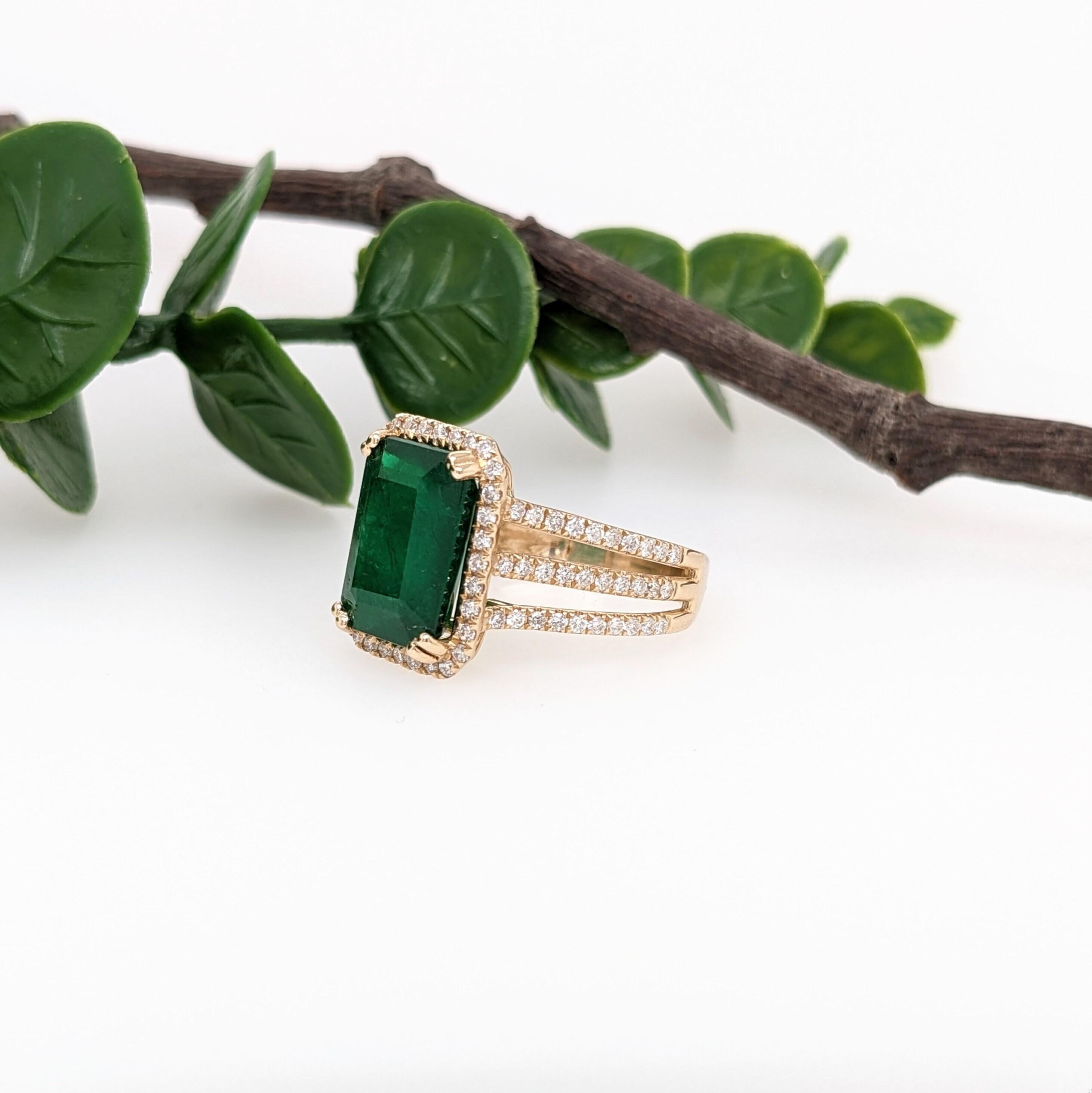 Bague émeraude 4,8 carats avec diamants extraits de la terre en or jaune massif 14 carats EM 12 x 9 mm Neuf - En vente à Columbus, OH