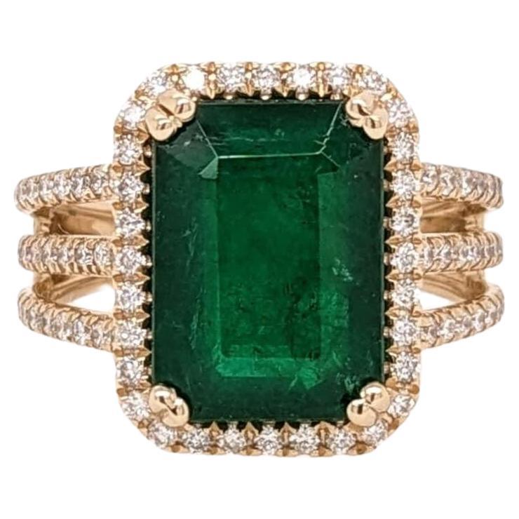 4.8ct Emerald Ring w Earth Mined Diamonds in Solid 14K Yellow Gold EM 12x9mm For Sale