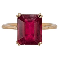 4.8ct Madagascar Ruby Solitaire Ring: Solid 14K Yellow Gold, Emerald cut 10x8mm