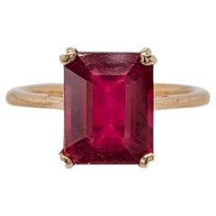 4.8ct Madagascar Ruby Solitaire Ring: Solid 14K Yellow Gold, Emerald cut 10x8mm