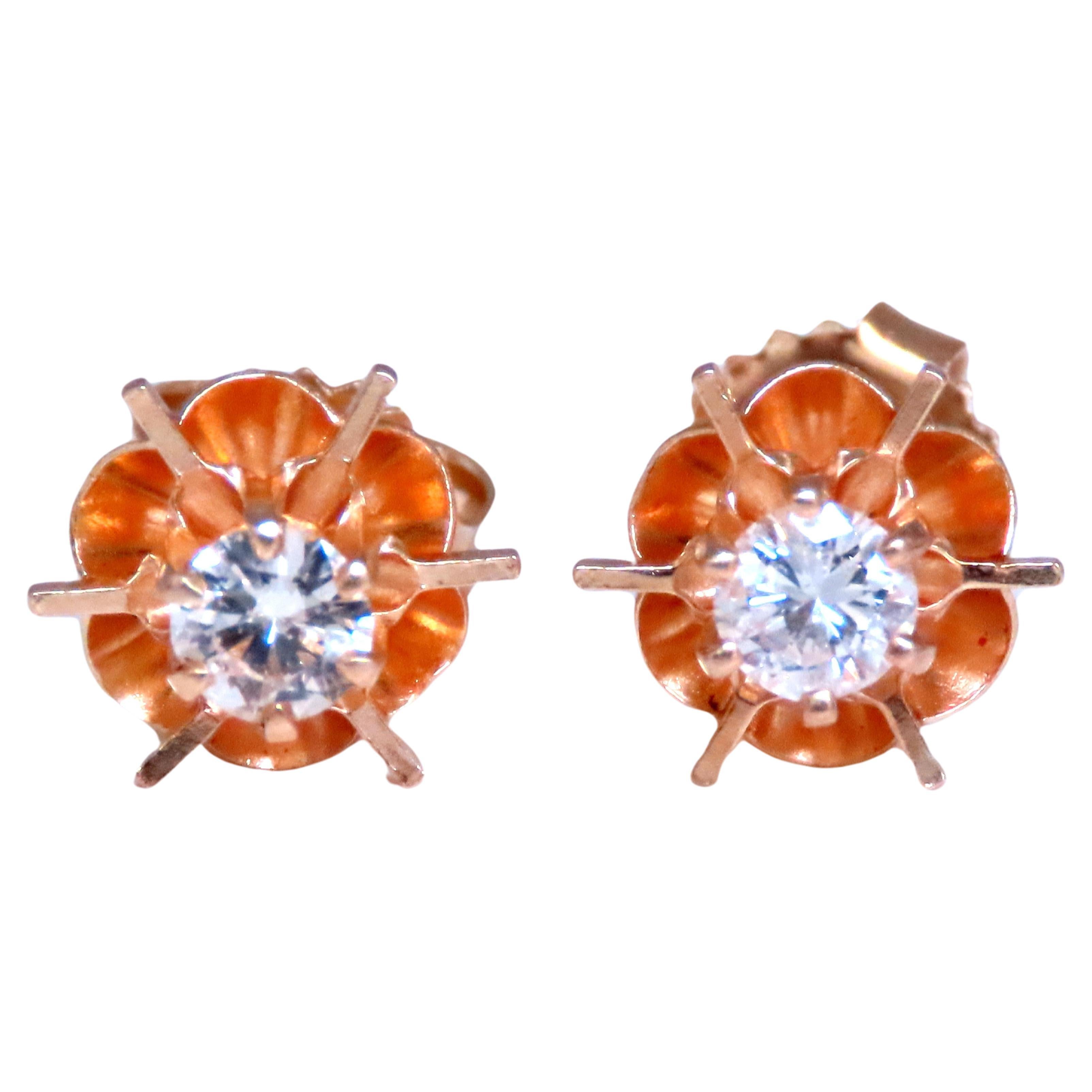 .48ct Diamante Redondo Natural Tulipán Vintage Studs 14kt 12485 en venta