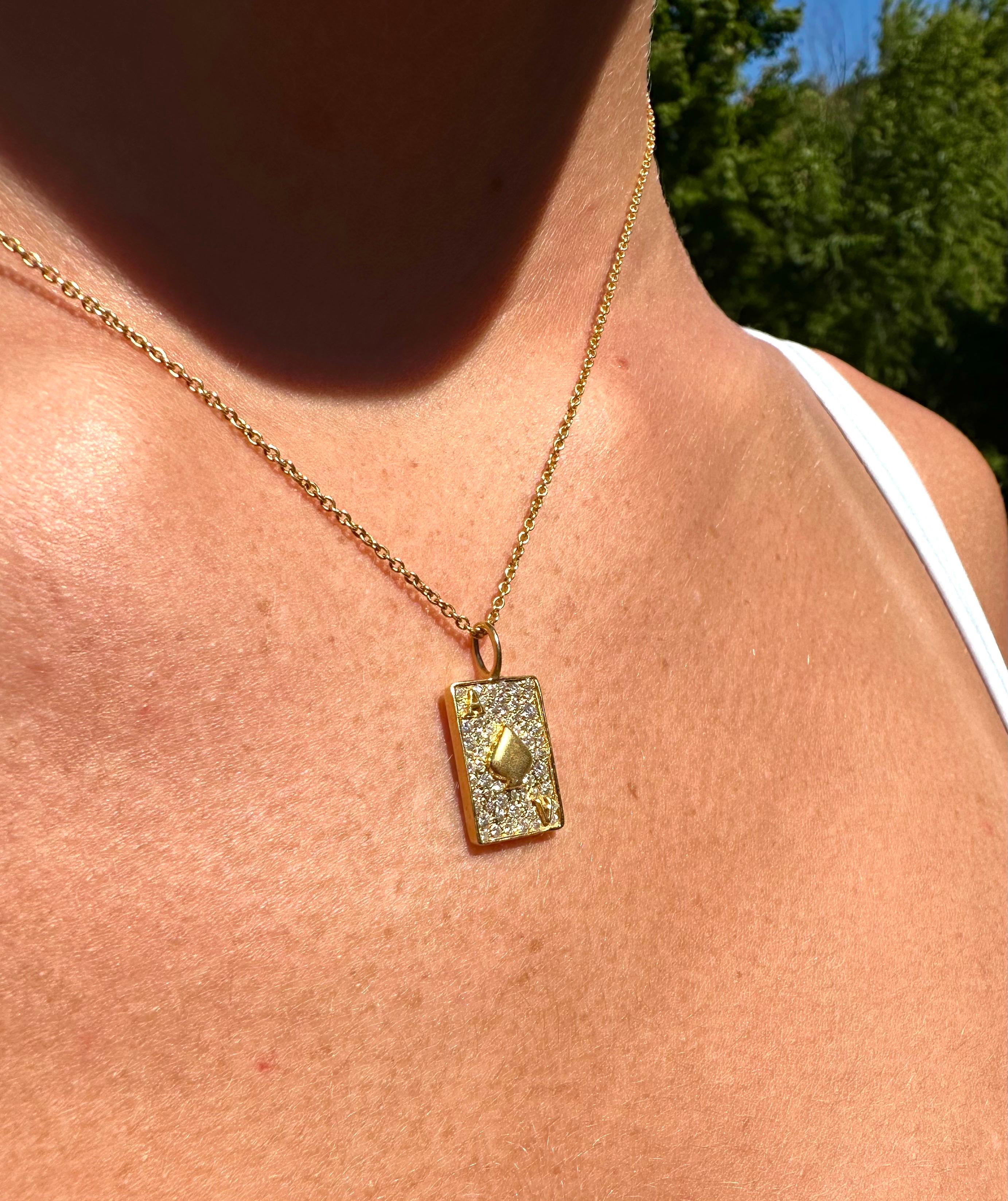 Artisan .48cts Diamonds and 18kt Gold Ace of Spades Necklace by Lauren Harper For Sale
