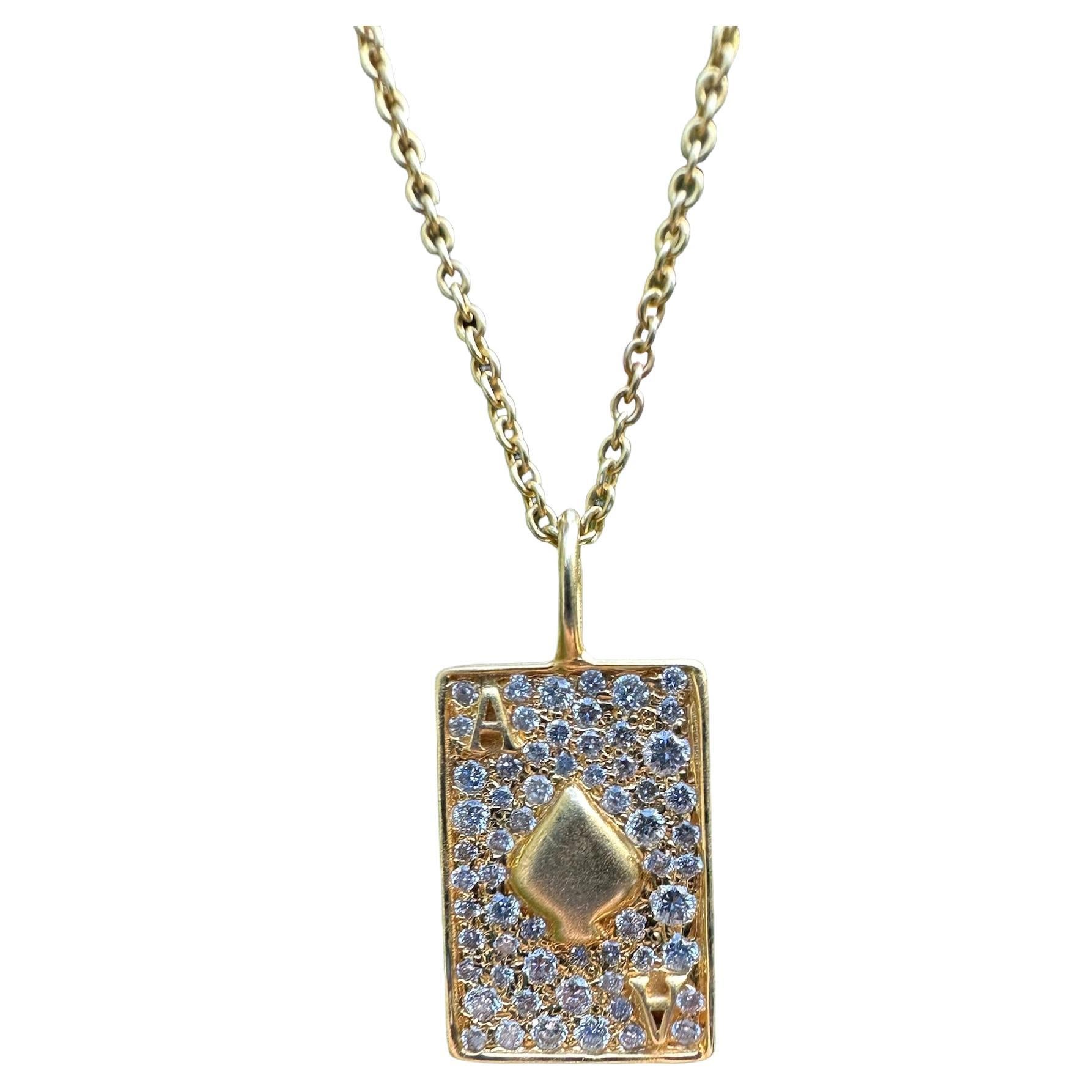 Round Cut .48cts Diamonds and 18kt Gold Ace of Spades Necklace by Lauren Harper For Sale