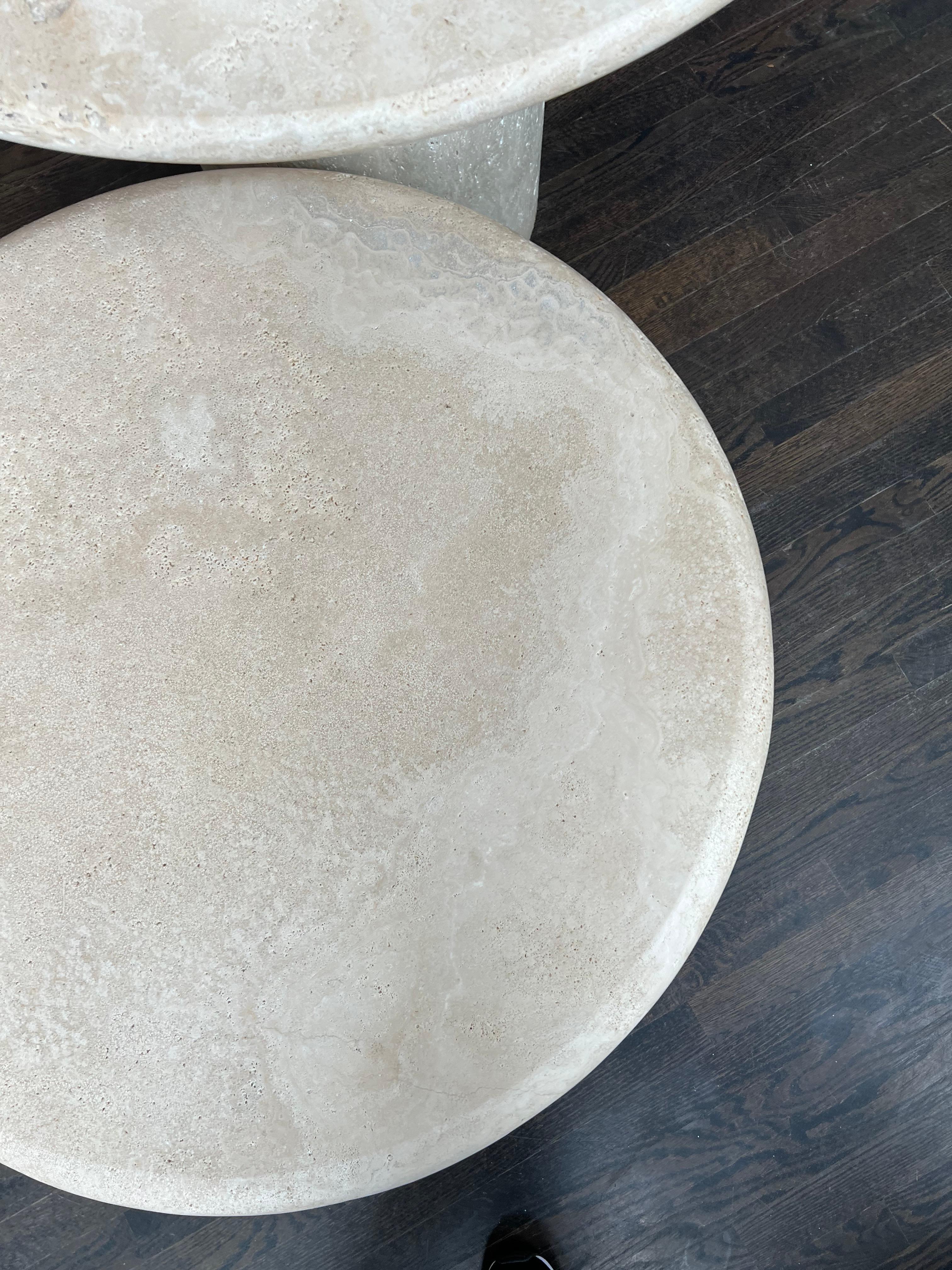 Custom Travertine Round Coffee Table by Le Lampade In New Condition For Sale In Sag Harbor, NY