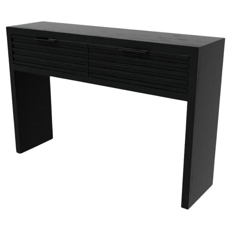 48L Atwater Drawer Console, by AMBROZIA, Solid Ebonized Oak, Leather & Metal