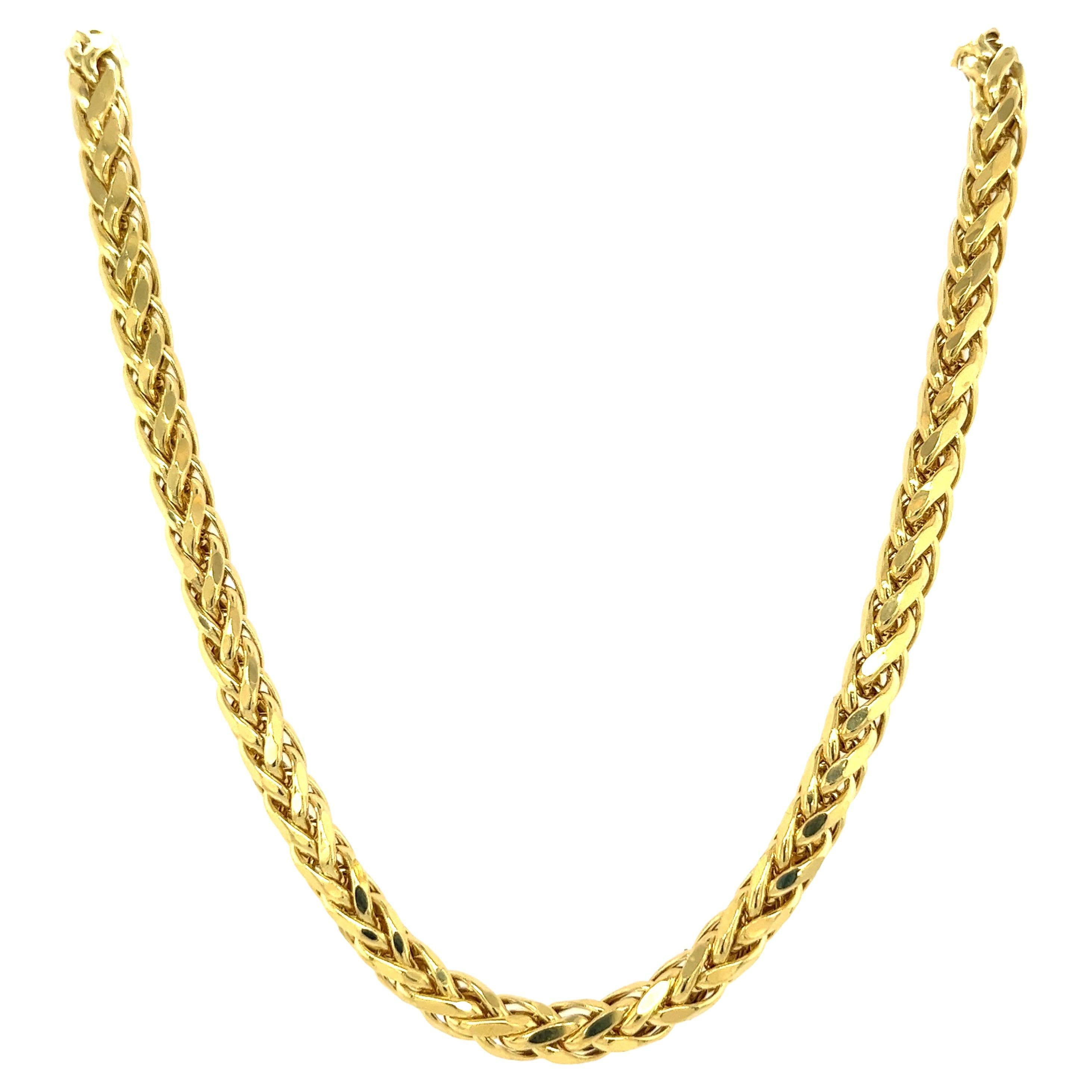 14K Yellow Gold Franco Spiga Link Necklace For Sale