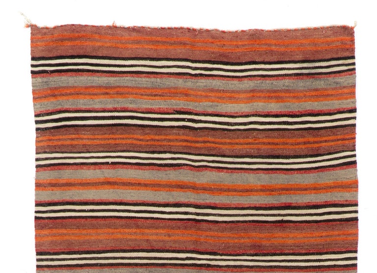 4.7x10.8 Ft Nomadic Vintage Striped Handwoven Anatolian Wool Kilim  ''Flat-Weave'' For Sale at 1stDibs