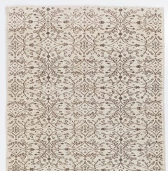 4.8x11.4 Ft Vintage Handmade Anatolian Wool Runner Rug in Ivory and Brown