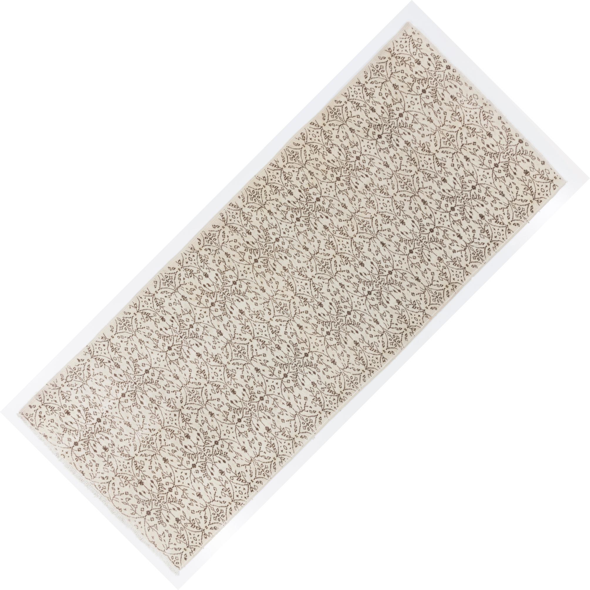Turkish 4.8x11.4 Ft Vintage Handmade Anatolian Wool Runner Rug in Ivory and Brown For Sale