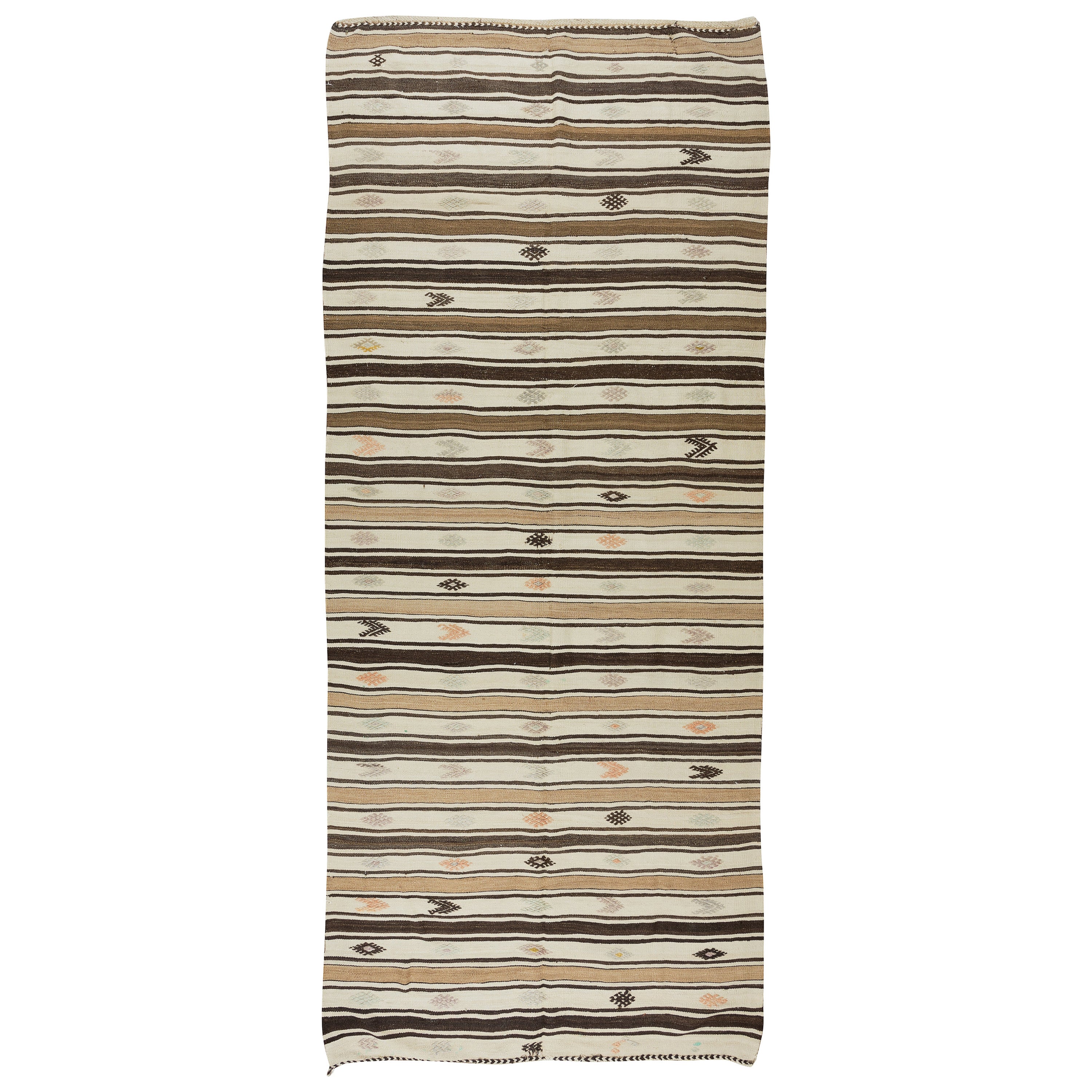 4.8x11.5 Ft Vintage gestreifte handgewebte türkische Wolle Kilim Läufer, flach gewebte Teppich