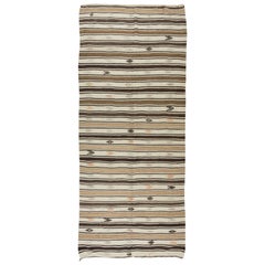 4.8x11.5 Ft Vintage Striped Hand Woven Turkish Wool Kilim Runner, Flat-Weave Rug