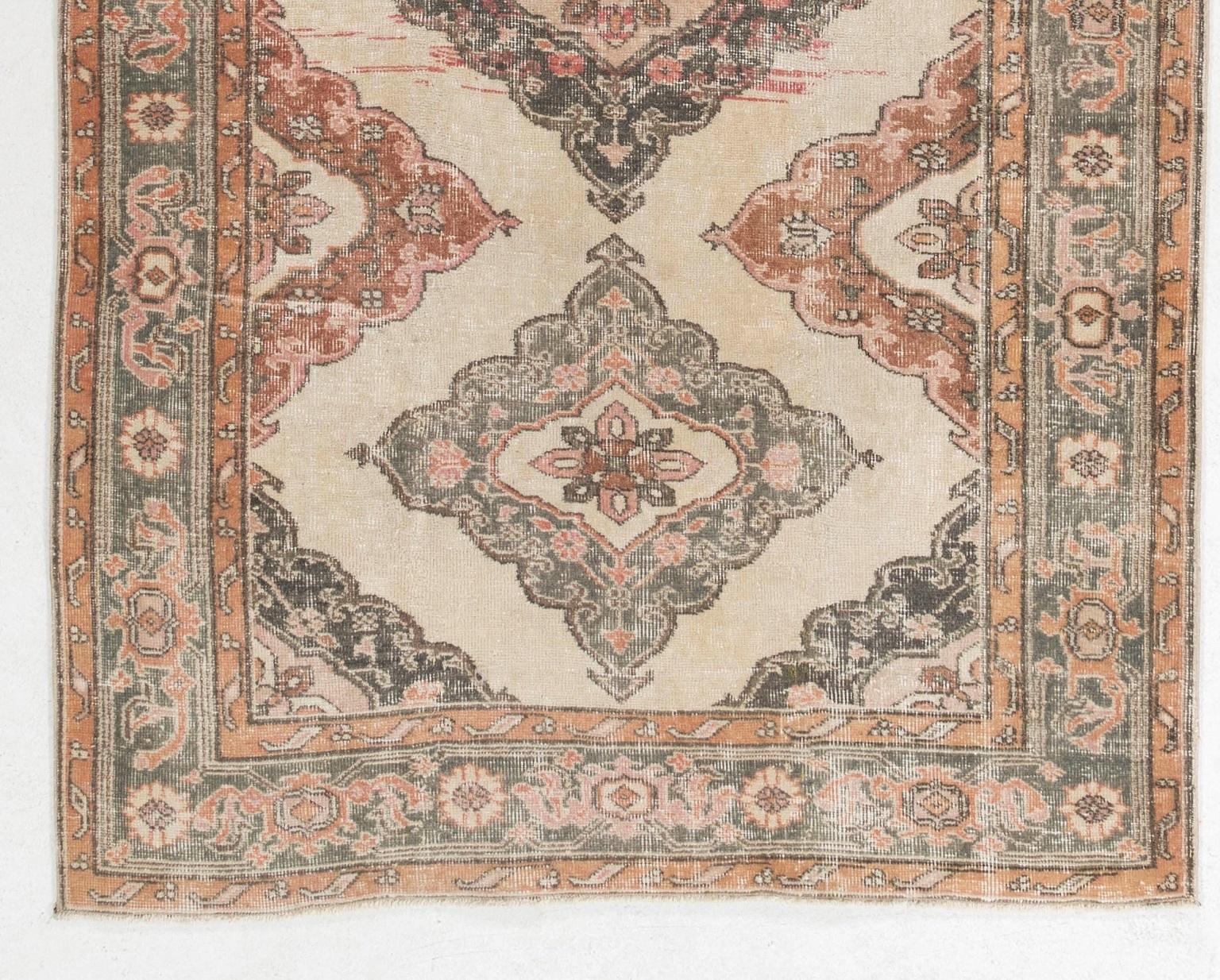4.8x11.6 Ft Vintage Anatolian Oushak Wool Runner Rug, Handmade Corridor Carpet In Good Condition For Sale In Philadelphia, PA