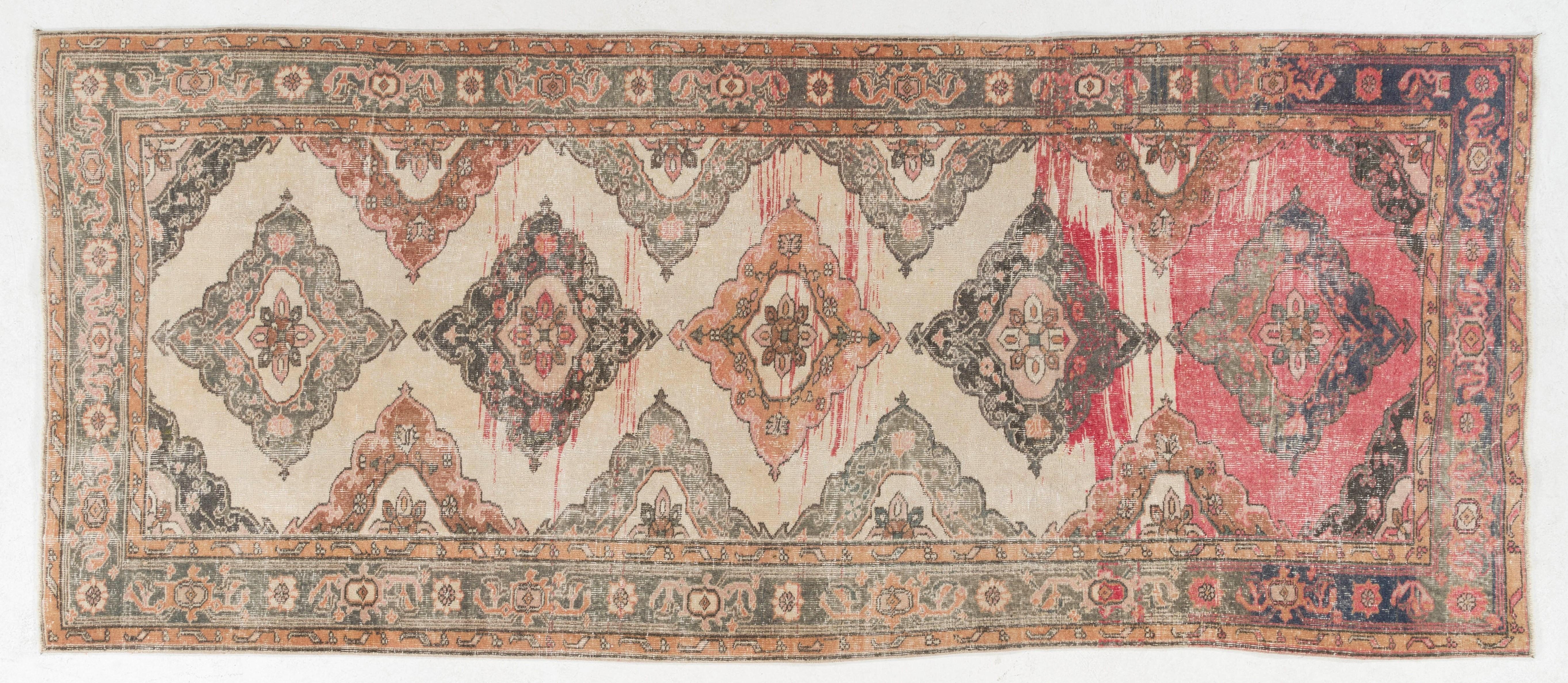 20th Century 4.8x11.6 Ft Vintage Anatolian Oushak Wool Runner Rug, Handmade Corridor Carpet For Sale