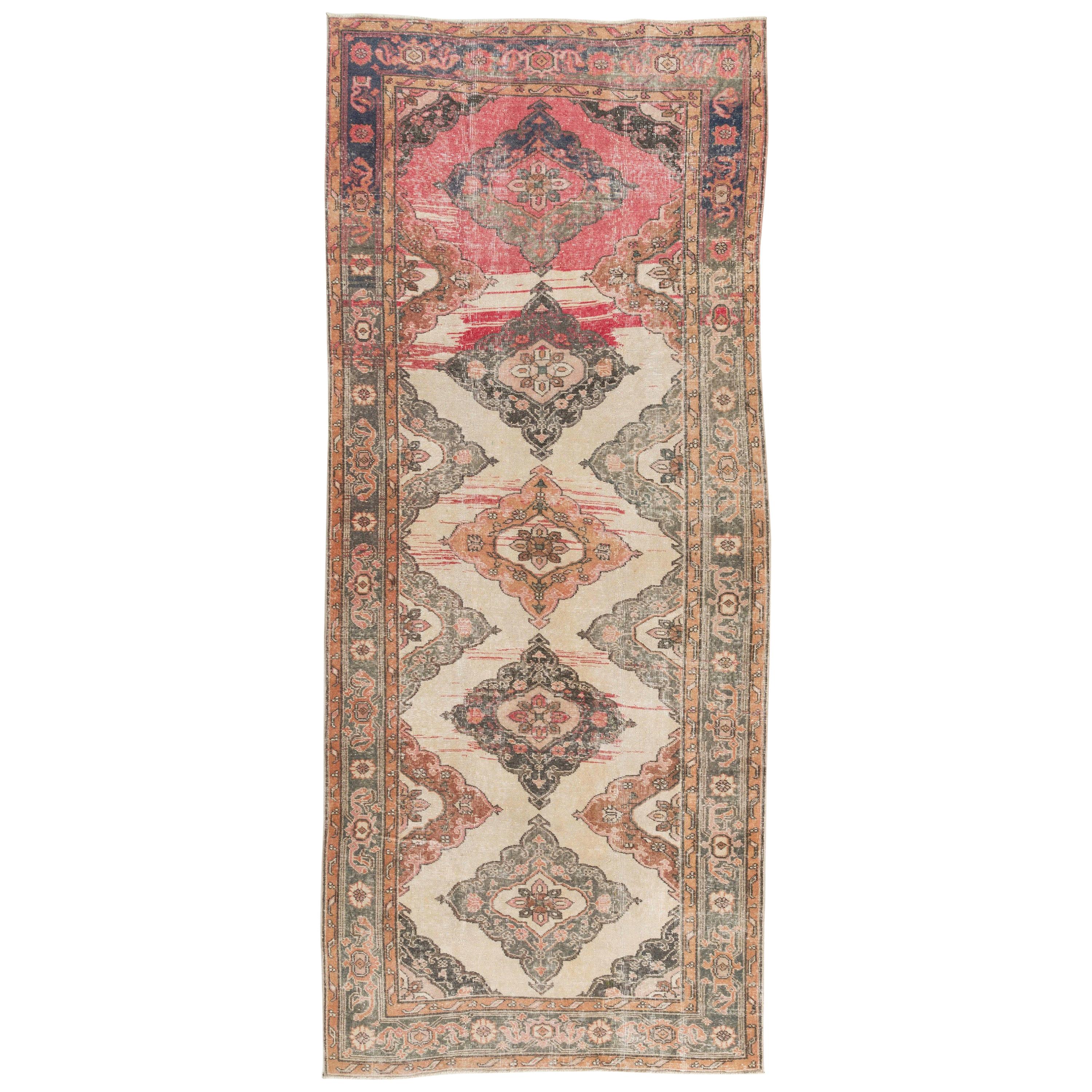 4.8x11.6 Ft Vintage Anatolian Oushak Wool Runner Rug, Handmade Corridor Carpet