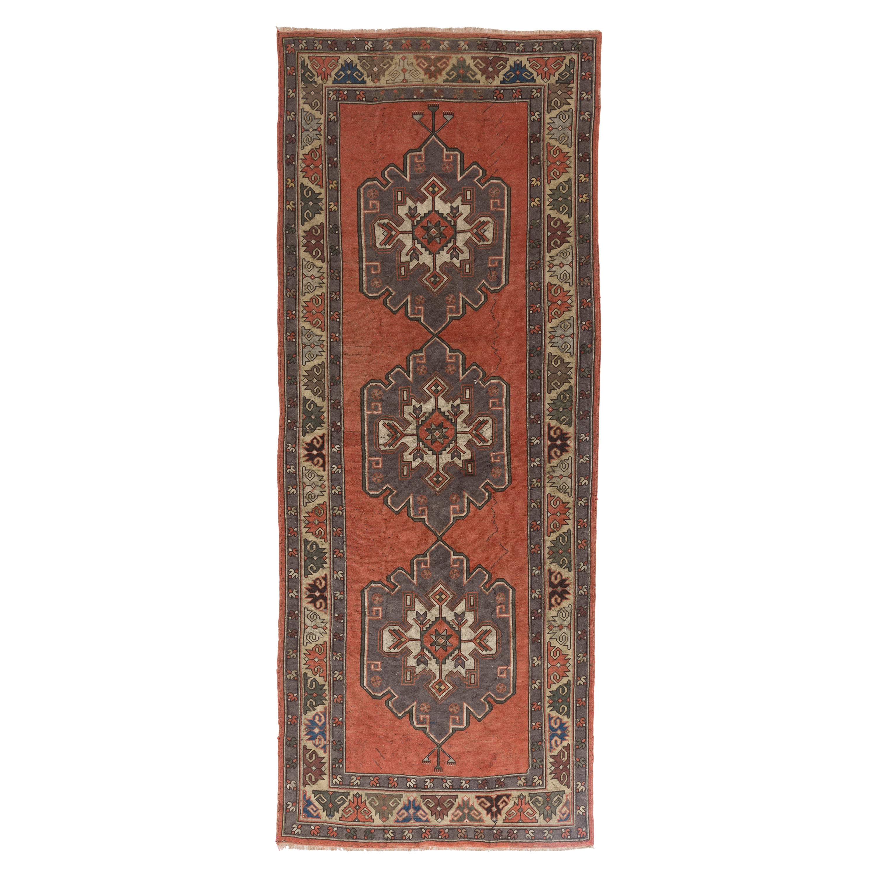 Orientalischer 4,8x11.8 Ft Vintage-Teppich, Läufer für Eingangsbereich, Flur-Dekor. Alle Wolle