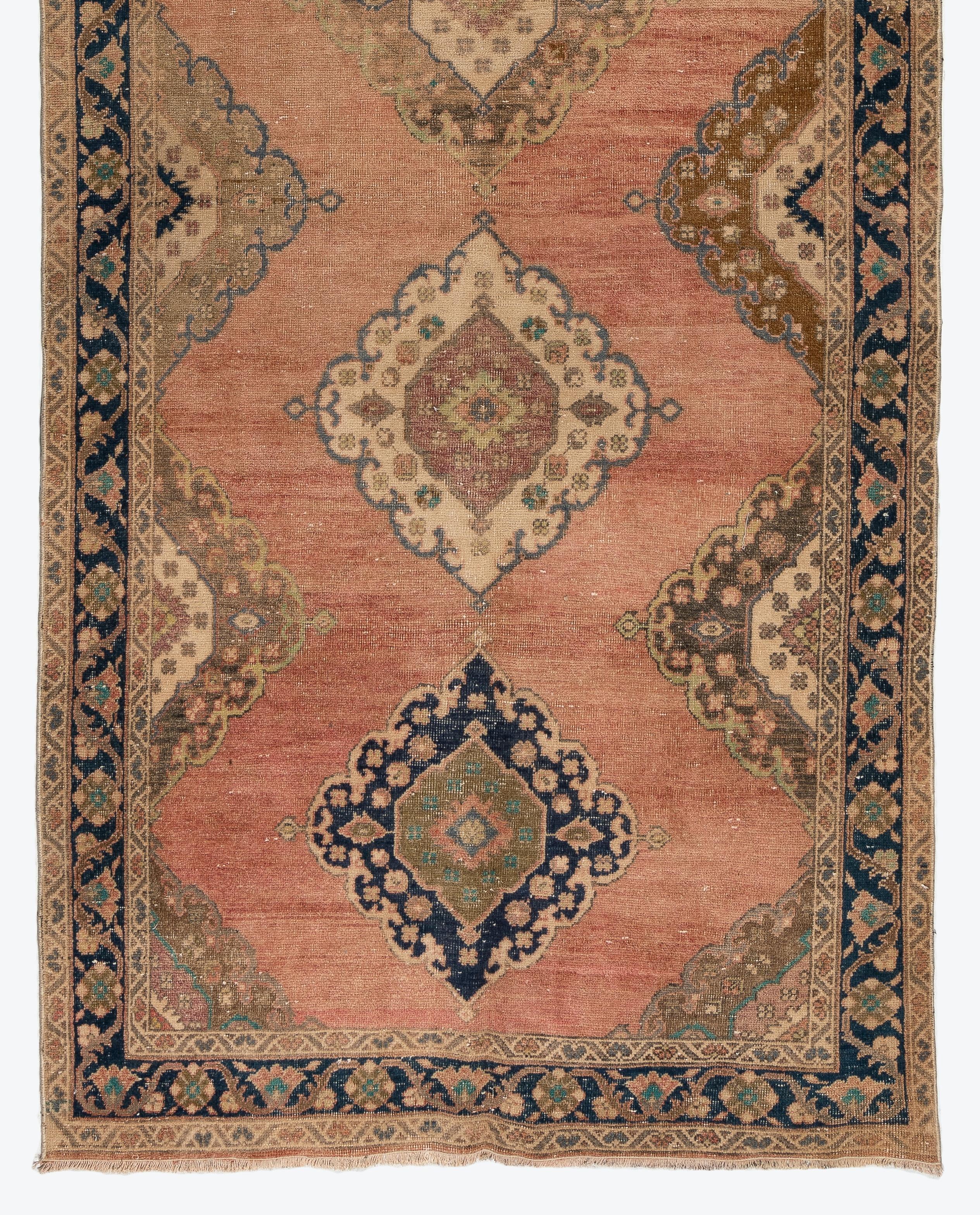 Tribal 4.8x12 Ft Hand-Knotted Vintage Turkish Runner, Traditional Wool Rug for Hallway For Sale