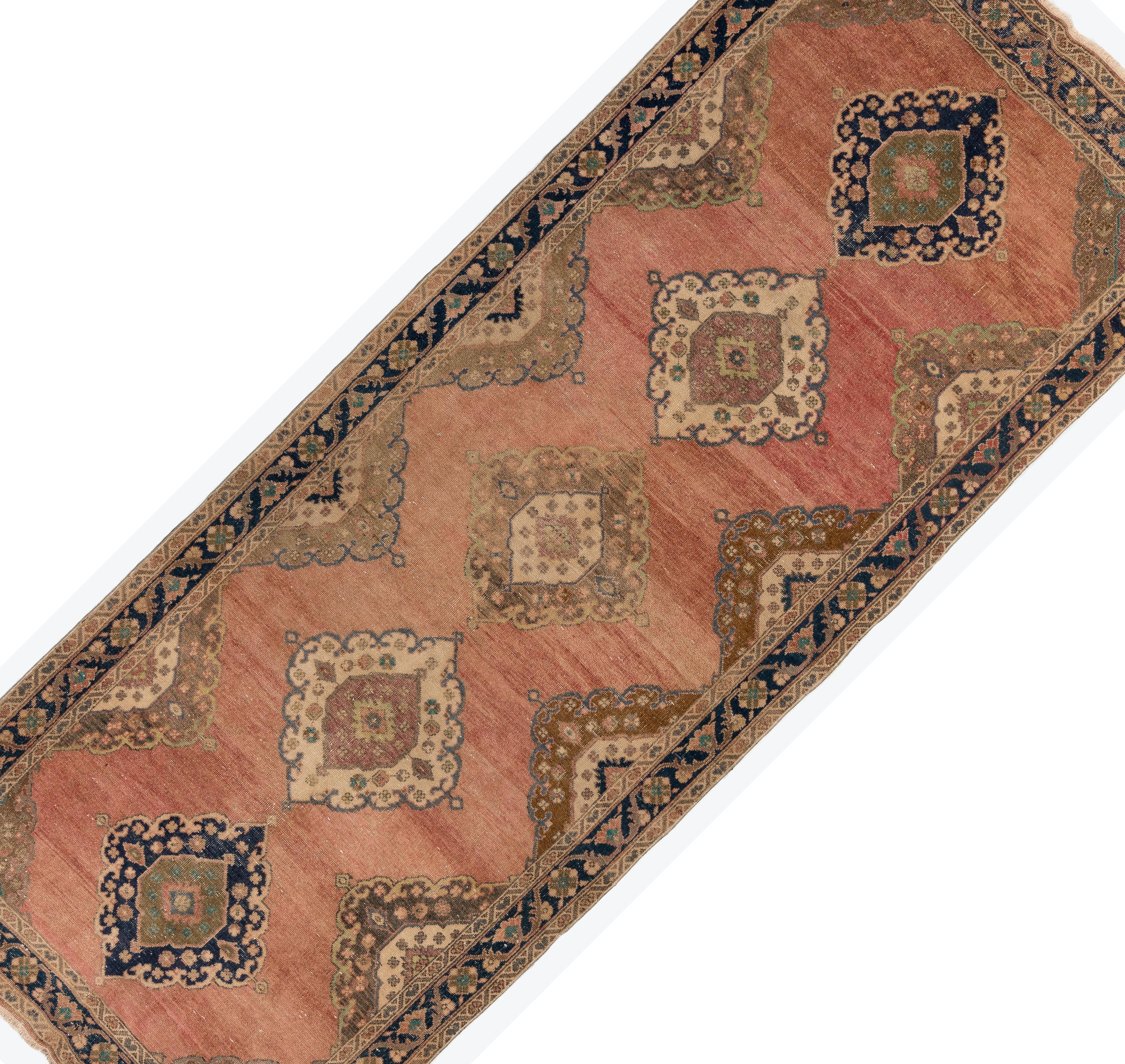 4.8x12 Ft Hand-Knotted Vintage Turkish Runner, Traditional Wool Rug for Hallway For Sale 1