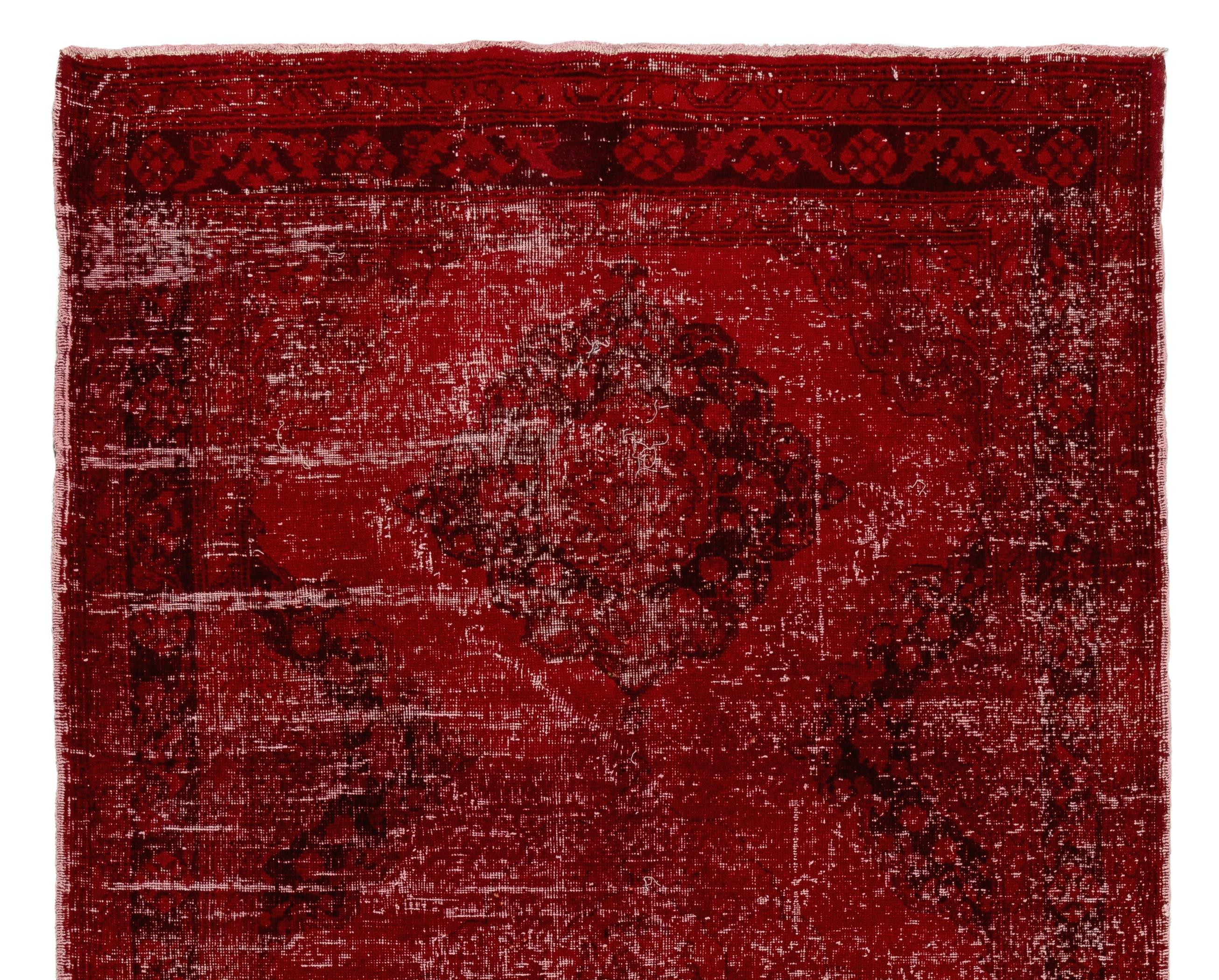 Hand-Knotted 4.8x12.2 Ft Handmade Turkish Runner Rug in Burgundy Red, Modern Corridor Carpet For Sale