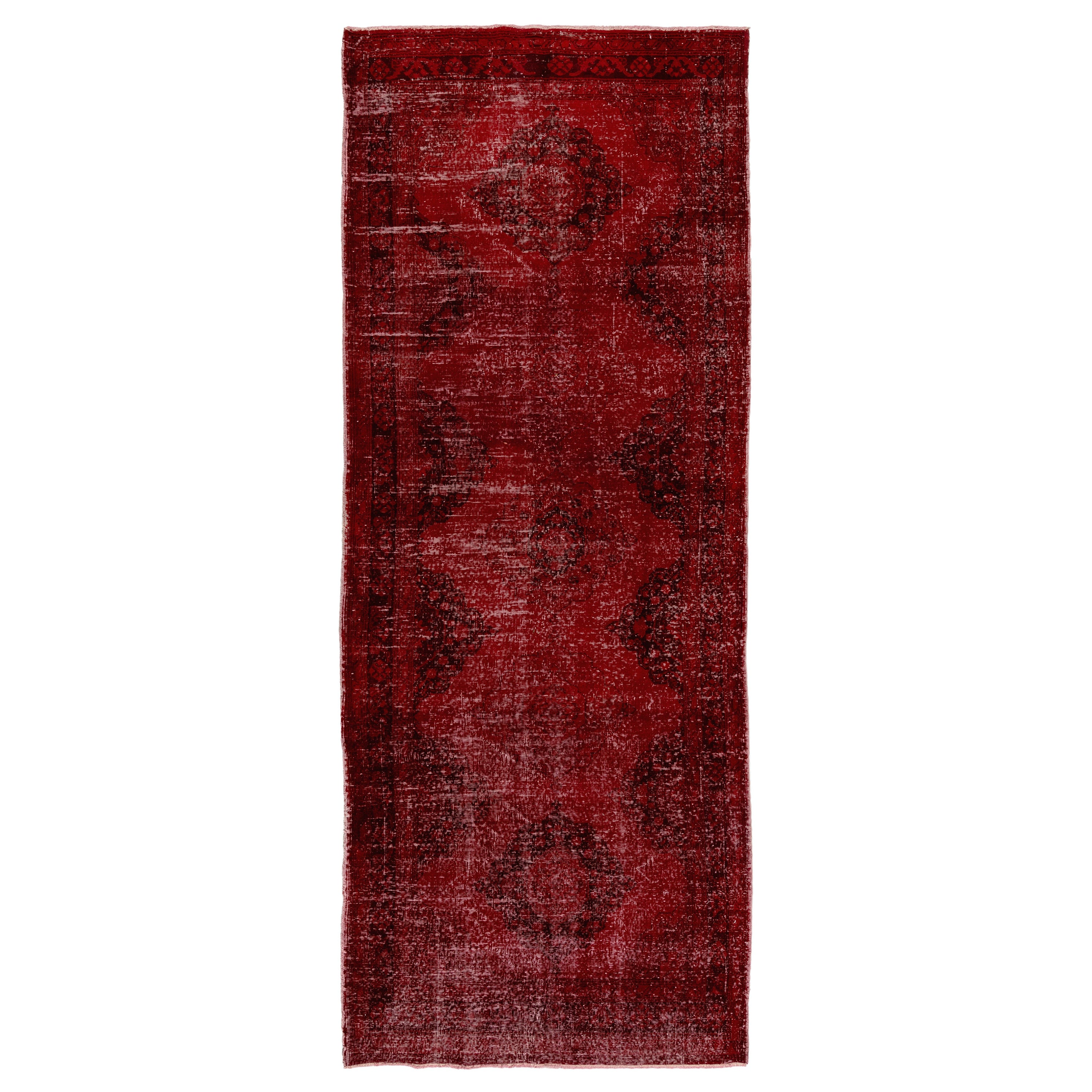 4,8x12.2 Ft Handgefertigter türkischer Läufer in Burgunderrot, moderner Corridor-Teppich