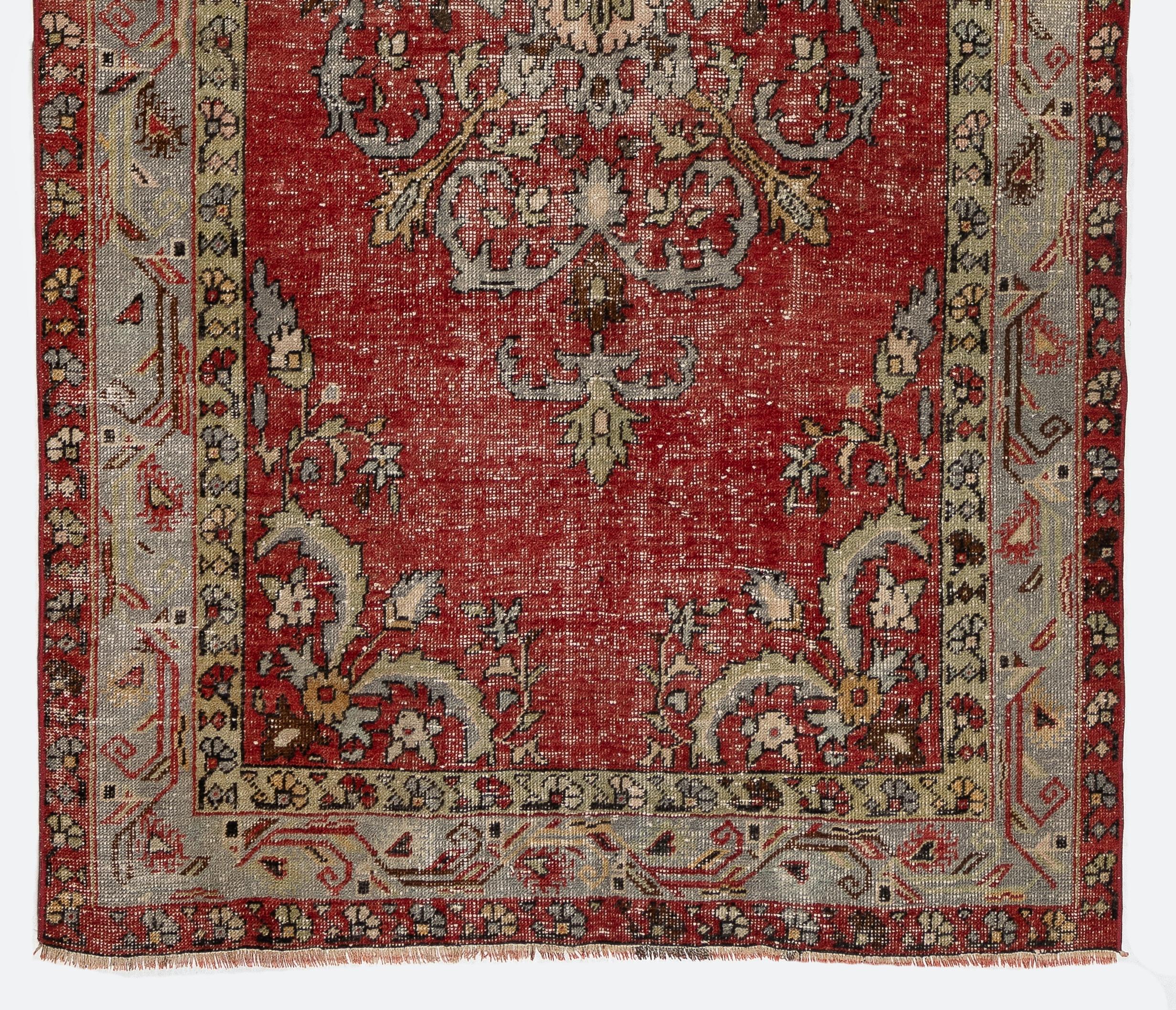 Turkish 4.8x12.2 Ft Vintage Hand Knotted Anatolian Wool Runner Rug for Hallway Decor For Sale