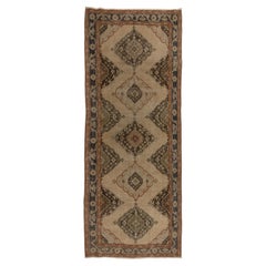 4.8x12.4 ft Hand-Knotted Mid-Century Oushak Wool Runner Rug