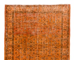4.6x12.7 Ft Handmade Vintage Turkish Floral Rug in Orange for Hallway Decor