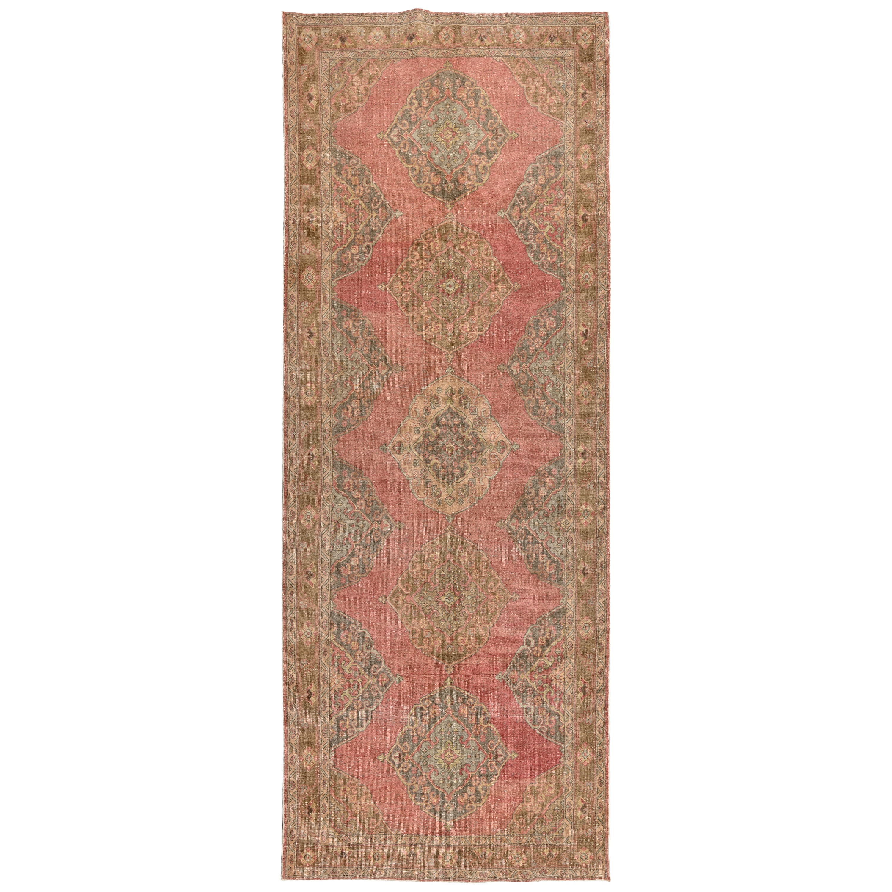 4,8x12.7 Ft Vintage Handgeknüpfter Vintage-Läufer aus anatolischer Wolle für traditionelle Inneneinrichtung