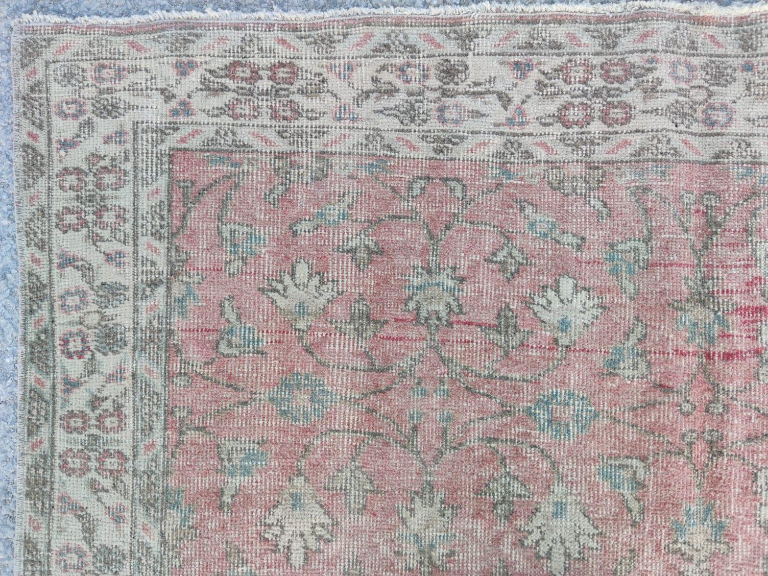 Mid-20th Century 4.8x12.8 Ft Handmade Floral Patterned Vintage Turkish Runner Rug in Beige, Coral For Sale