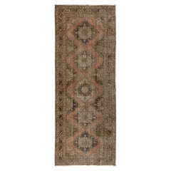 4.8x12.8 ft 1960s Handmade Wool Runner with Medallion Design in Earthy Colors