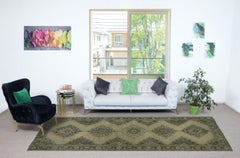 4.8x13 Ft Green Hallway Runner. Kitchen Rug. Handmade Corridor Rug. Stair Rug