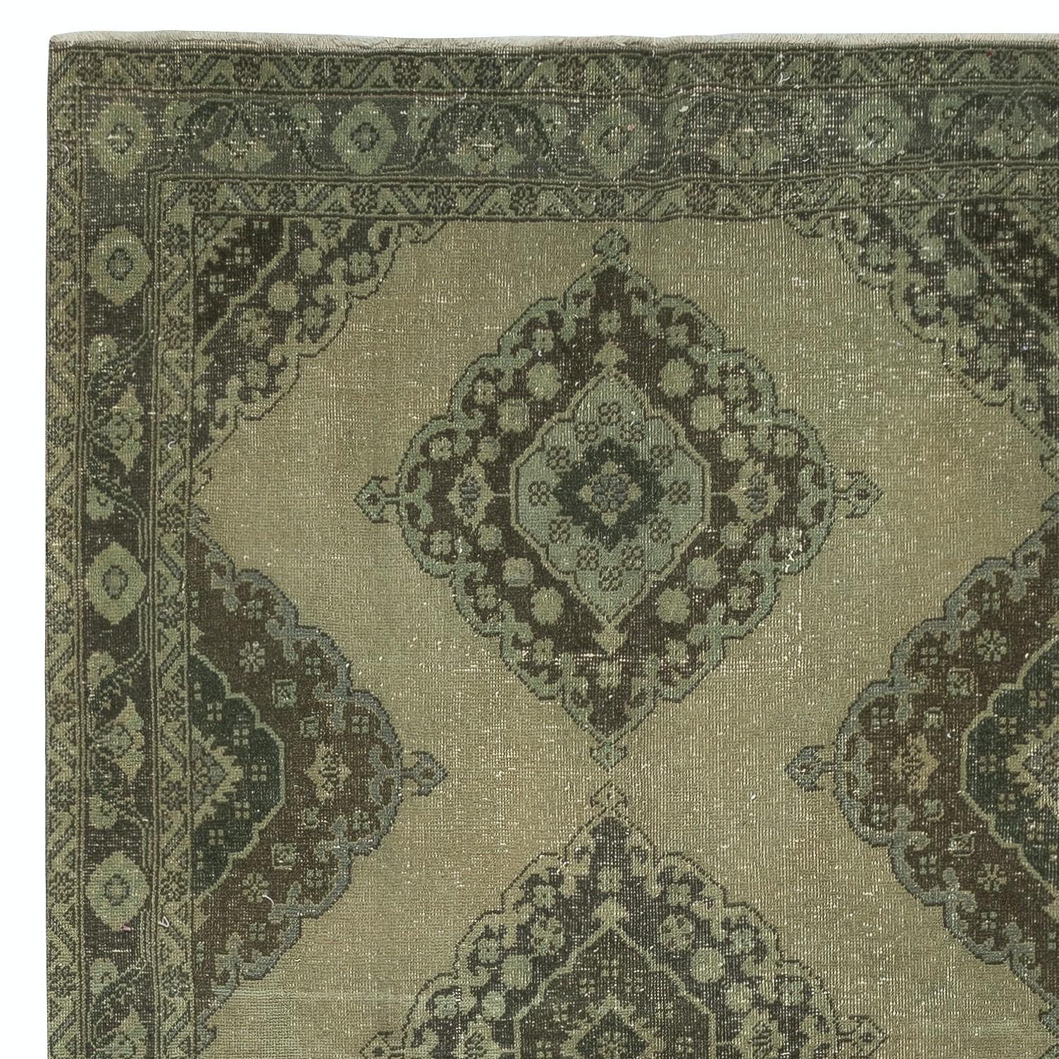 4.8x13 Ft Grüner Läufer für den Flur. Küchenteppich. Handgefertigter Corridor-Teppich. Treppenteppich (Türkisch) im Angebot