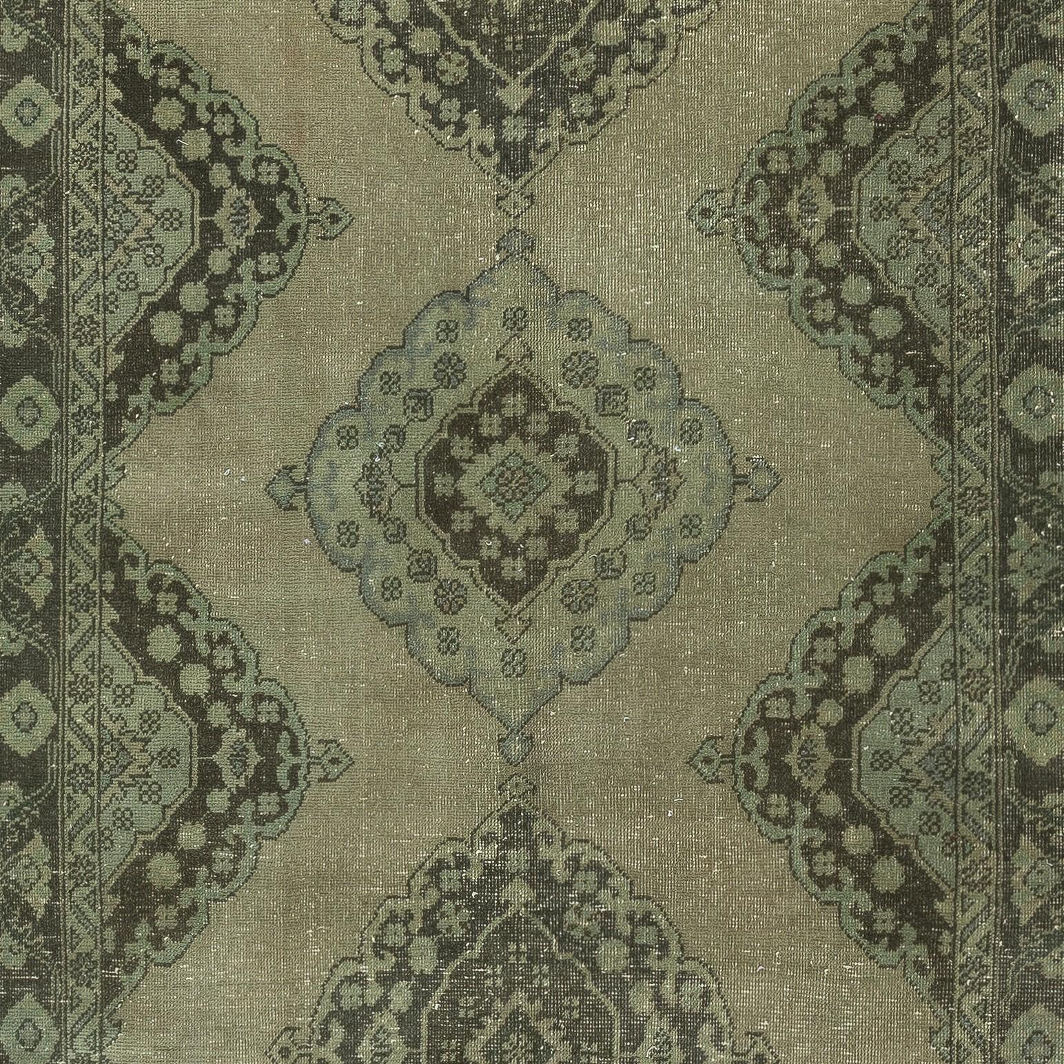 4.8x13 Ft Grüner Läufer für den Flur. Küchenteppich. Handgefertigter Corridor-Teppich. Treppenteppich (Handgeknüpft) im Angebot