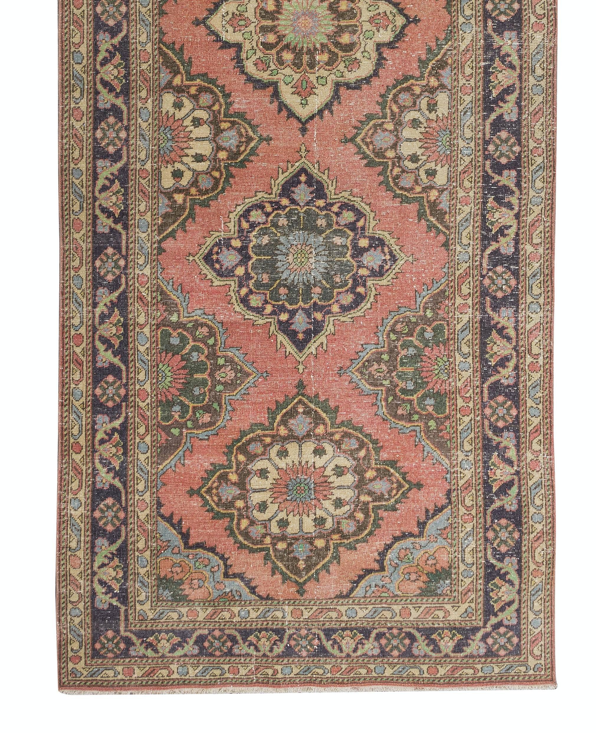 4.8x13 Ft Traditional Vintage Handmade Turkish Wool Runner Rug for Hallway In Good Condition For Sale In Philadelphia, PA