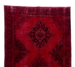 4.8x13 Ft Vintage Handmade Konya Sille Runner Rug Over-Dyed in Red for Hallway