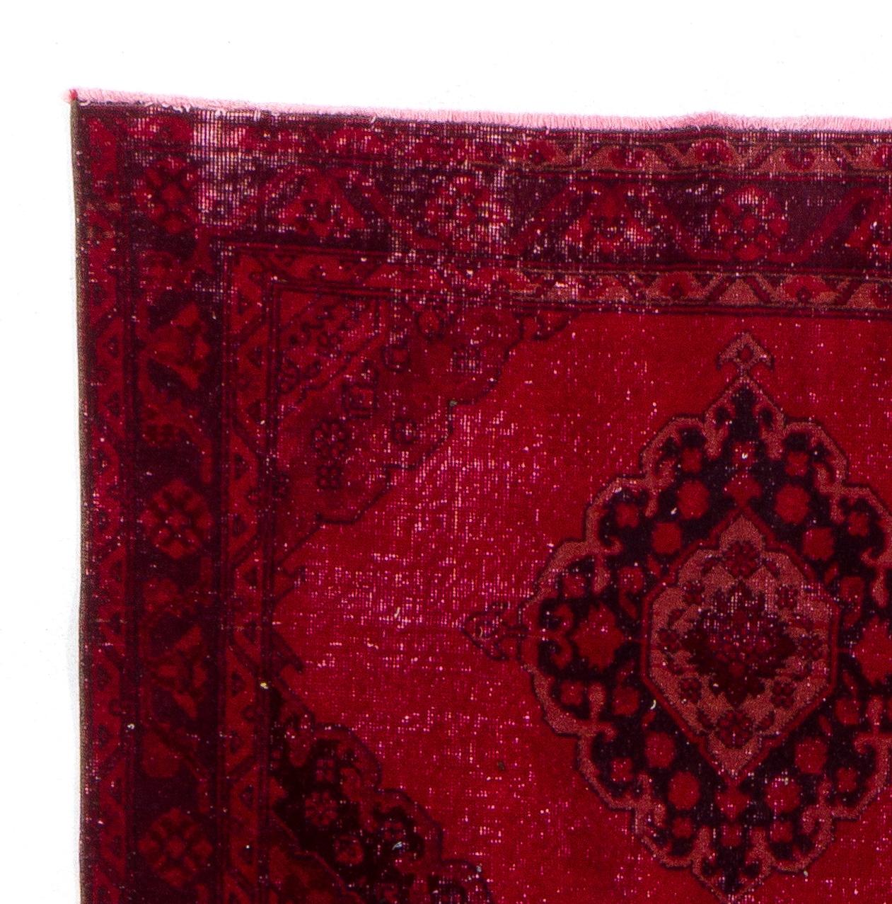 Hand-Knotted 4.8x13 Ft Vintage Handmade Konya Sille Runner Rug Over-Dyed in Red for Hallway For Sale