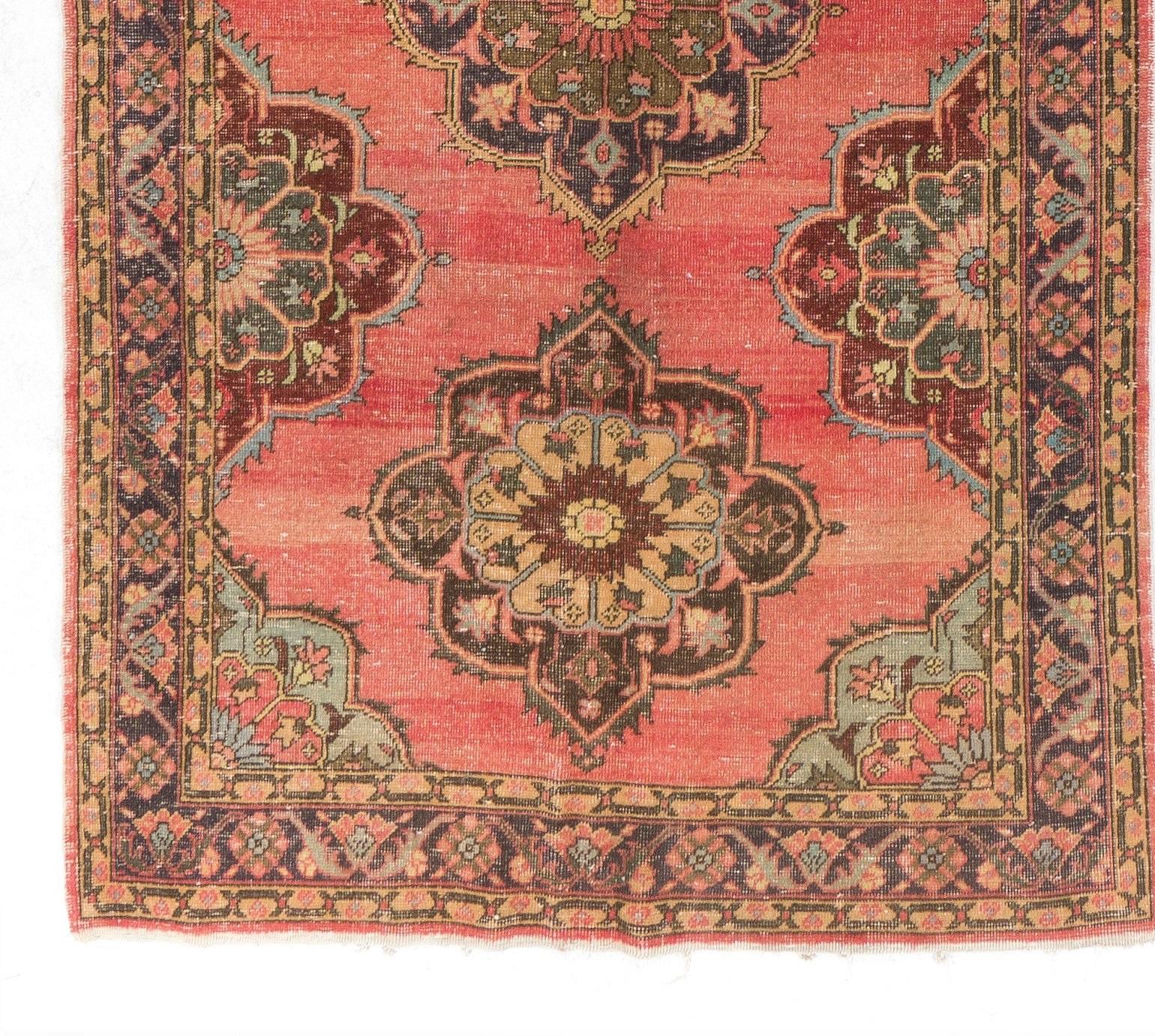 Turkish 4.8x13.2 Ft Handmade Vintage Konya-Sille Runner Rug for Hallway, Tribal Carpet For Sale