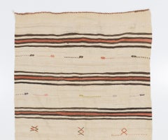 4.8x13.2 ft Vintage Turkish Kilim Runner Flat-woven Organic Wool Rug. Reversible