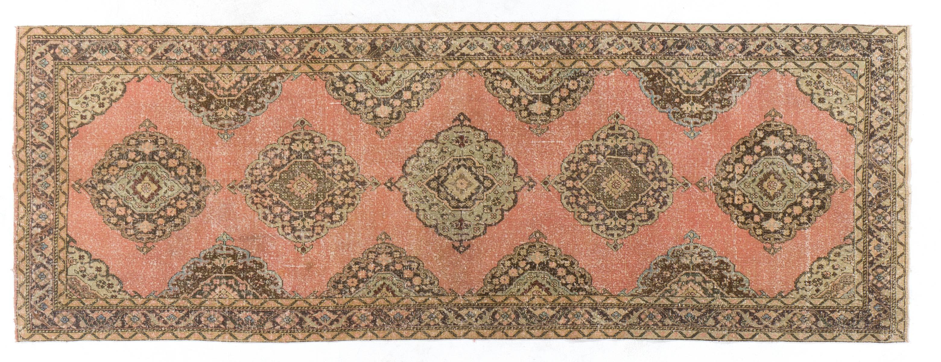 Hand-Knotted 4.8x13.5 Ft Mid-20th Century Hand Knotted Anatolian Runner Rug for Hallway Decor For Sale