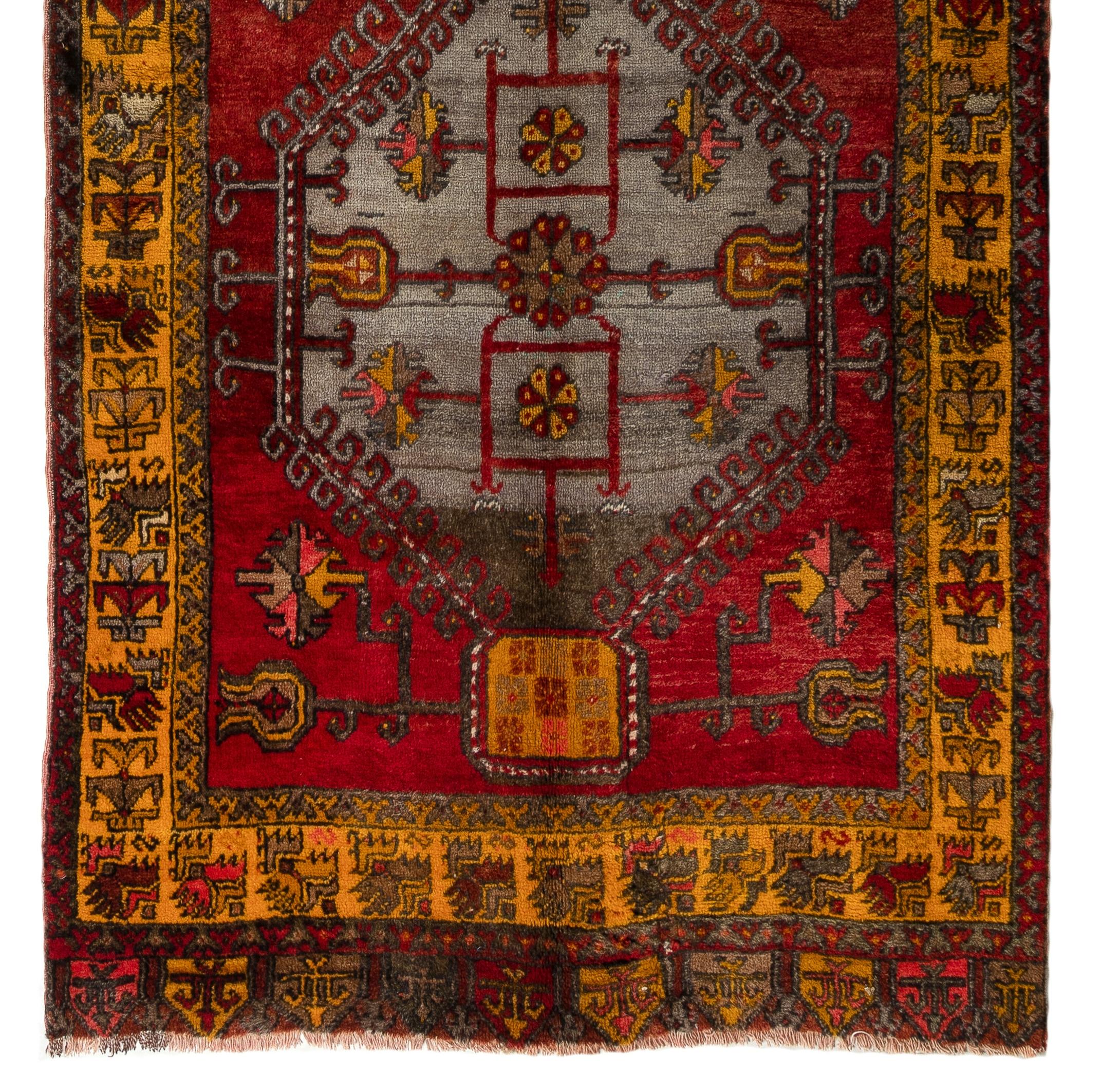 4.7x14.4 Ft Hand-Knotted Vintage Wool Turkish Village Runner Rug In Good Condition For Sale In Philadelphia, PA