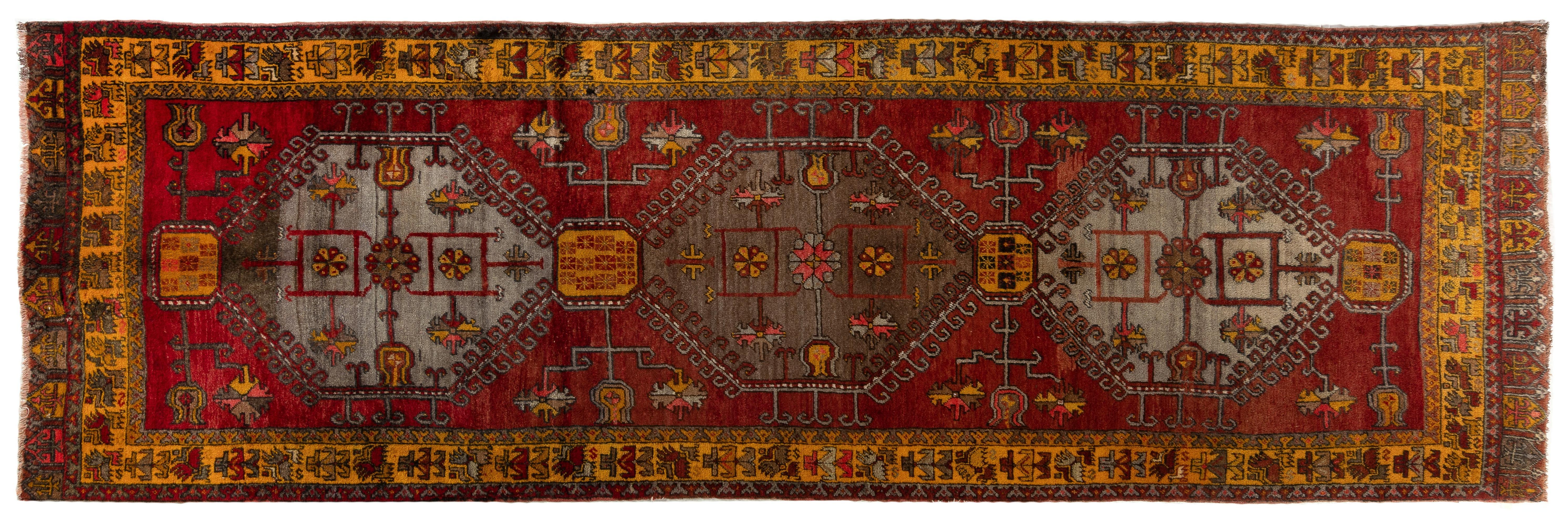 20th Century 4.7x14.4 Ft Hand-Knotted Vintage Wool Turkish Village Runner Rug For Sale