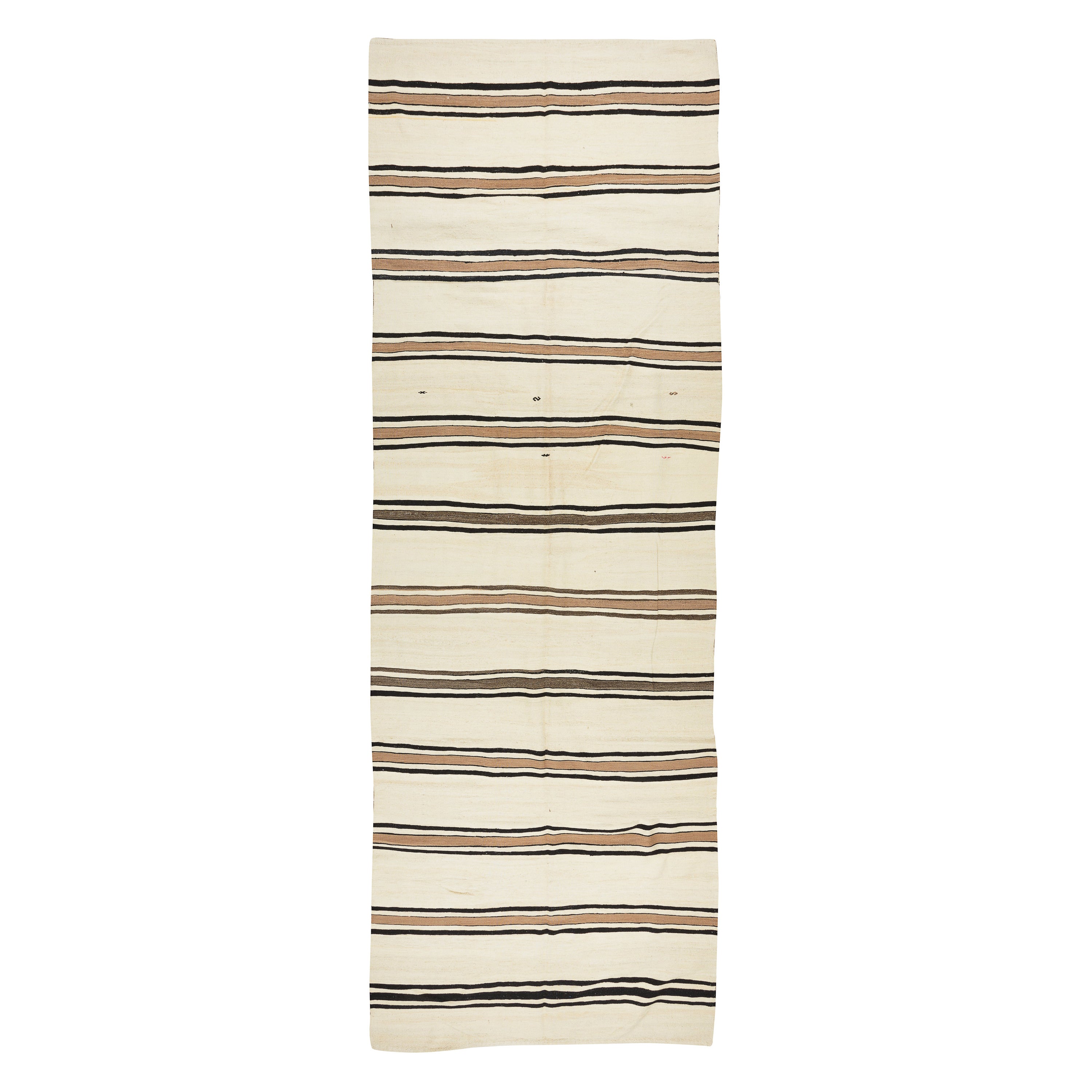 4.8x17 Ft Vintage Long Runner Kilim Teppich in Beige mit braunen und schwarzen Streifen