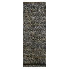 4'8 "x18'2" Brown, Modern Damask Hand Knotted, Wolle und Seide Wide Runner Rug