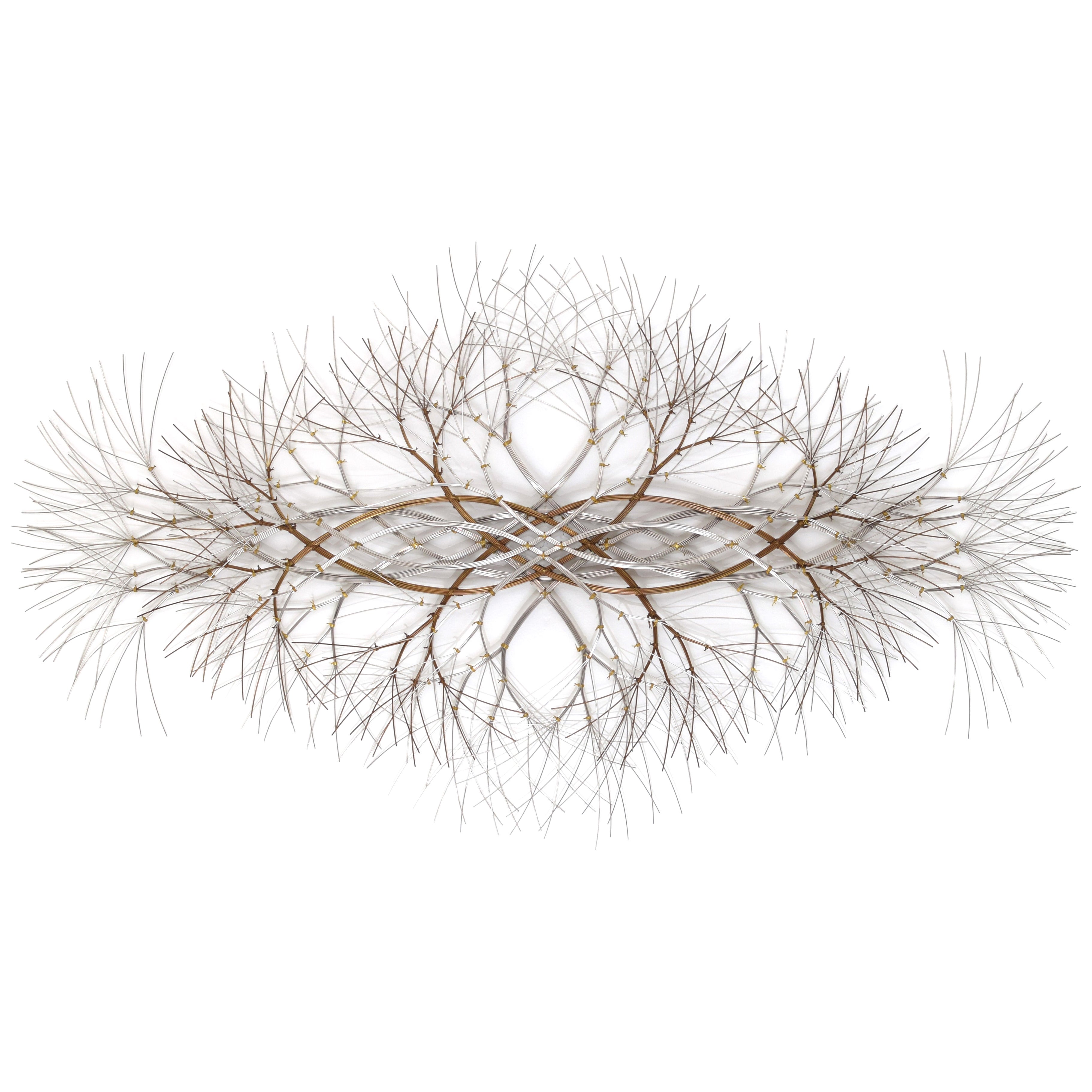 Scultura da parete in metallo 48 "x27" in acciaio inox e ottone invecchiato #681 in vendita