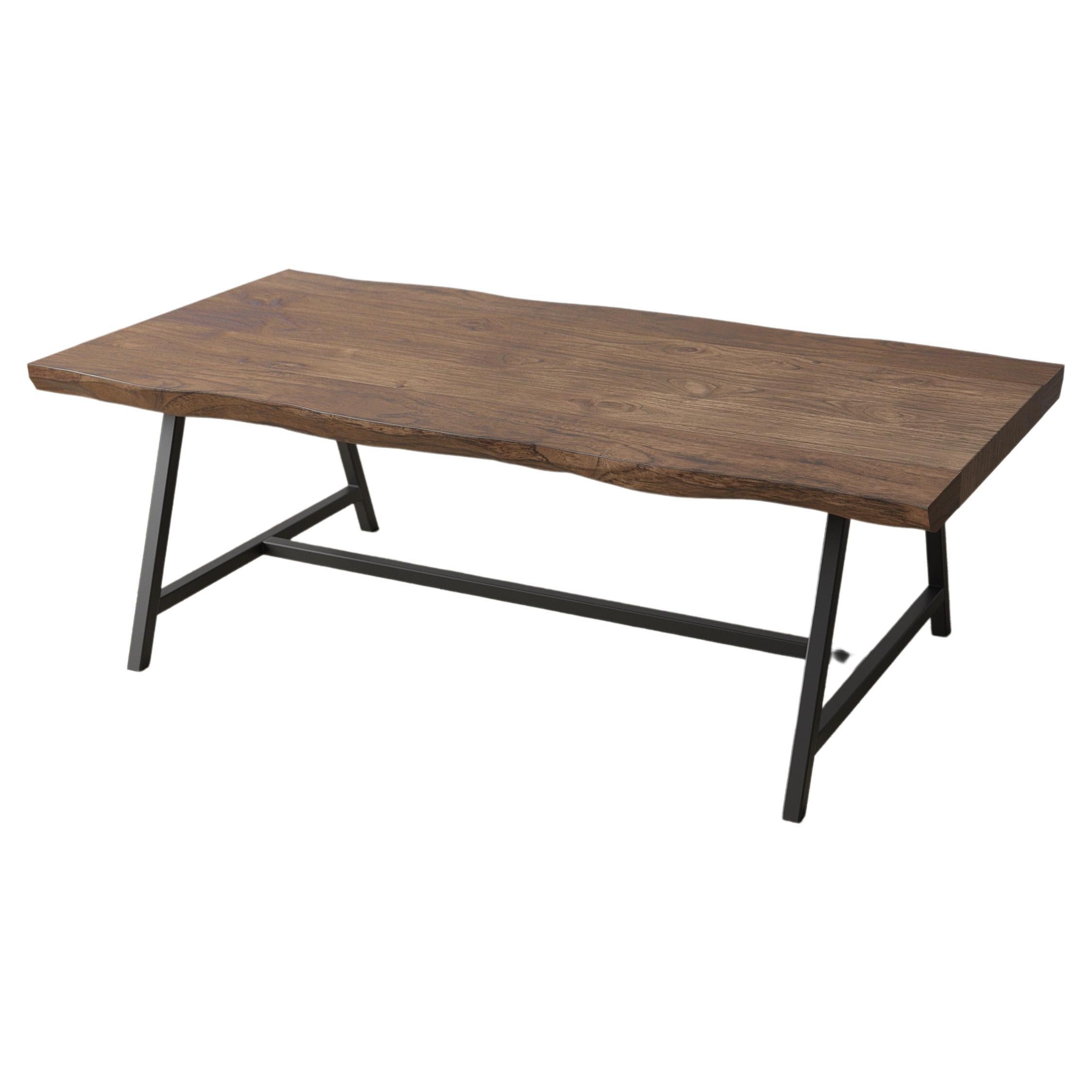 48x30 Live Edge Teak Coffee Table in Sandblated Cocoa For Sale