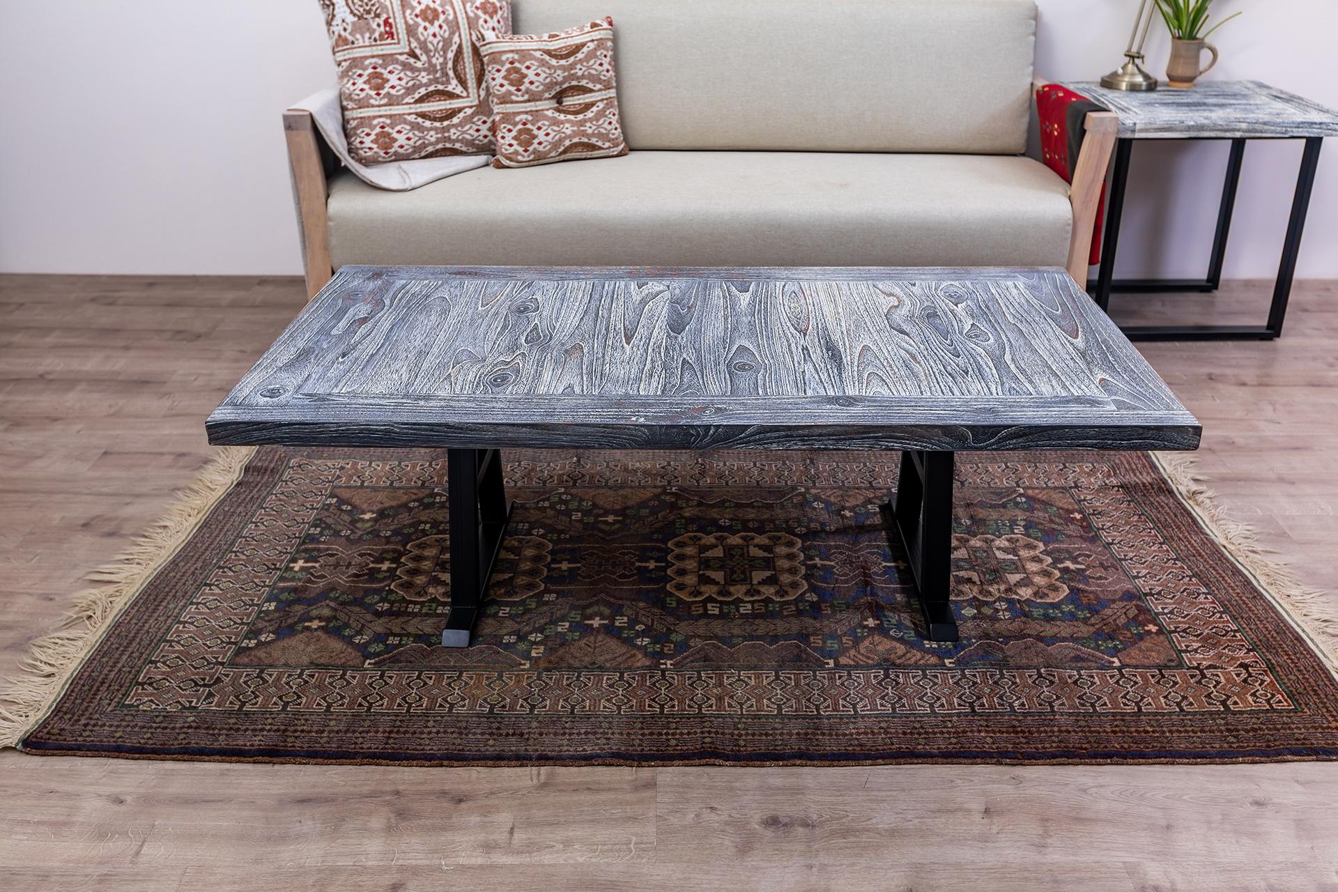 Hand-Crafted Solid Teak Coffee Table in a Weathered Distressed Finish For Sale