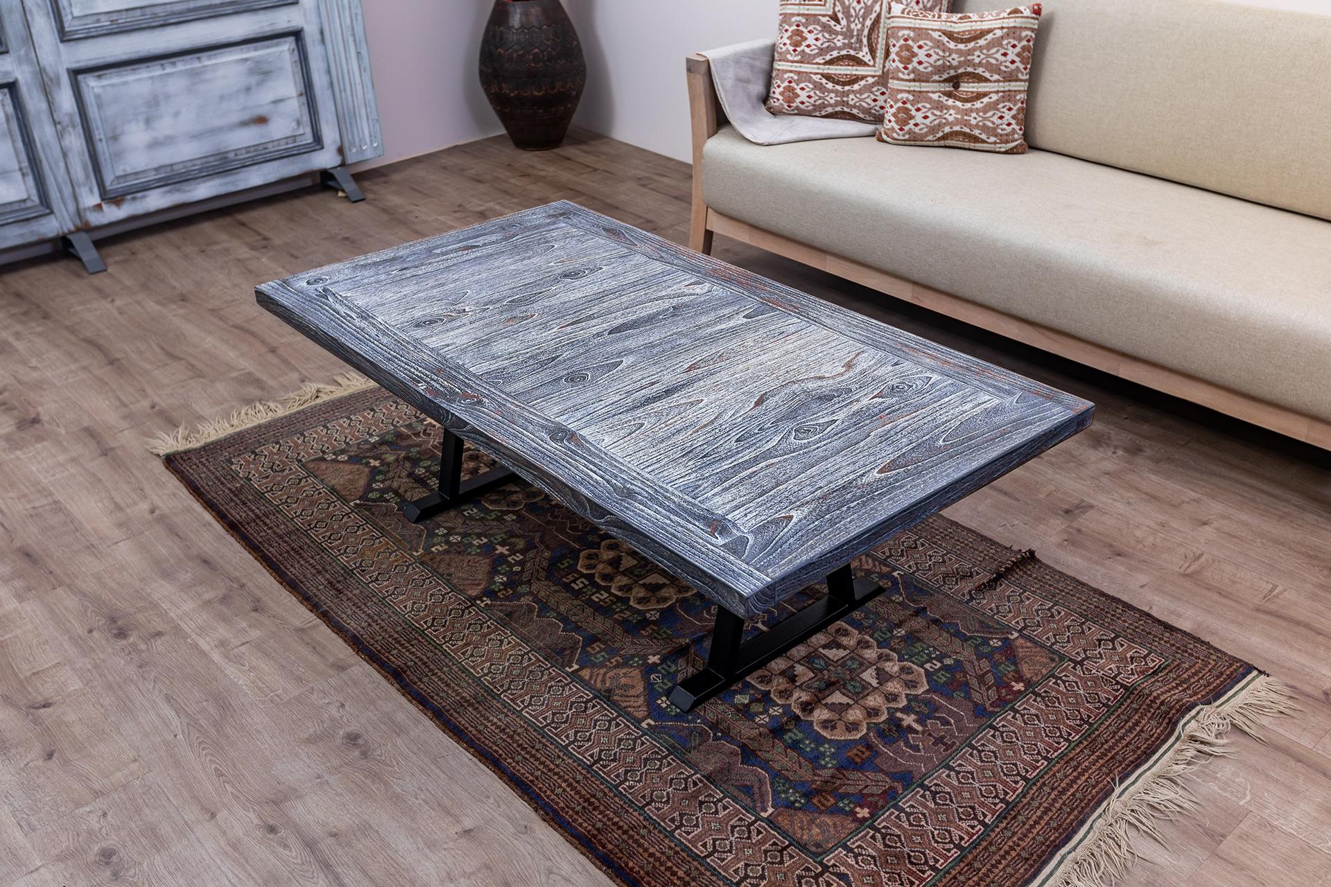 Contemporary Solid Teak Coffee Table in a Weathered Distressed Finish For Sale