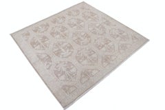 4.8x4.6 ft Handknotted Beige, Taupe Wool Rug. Ogee Trellis Pattern Accent Rug