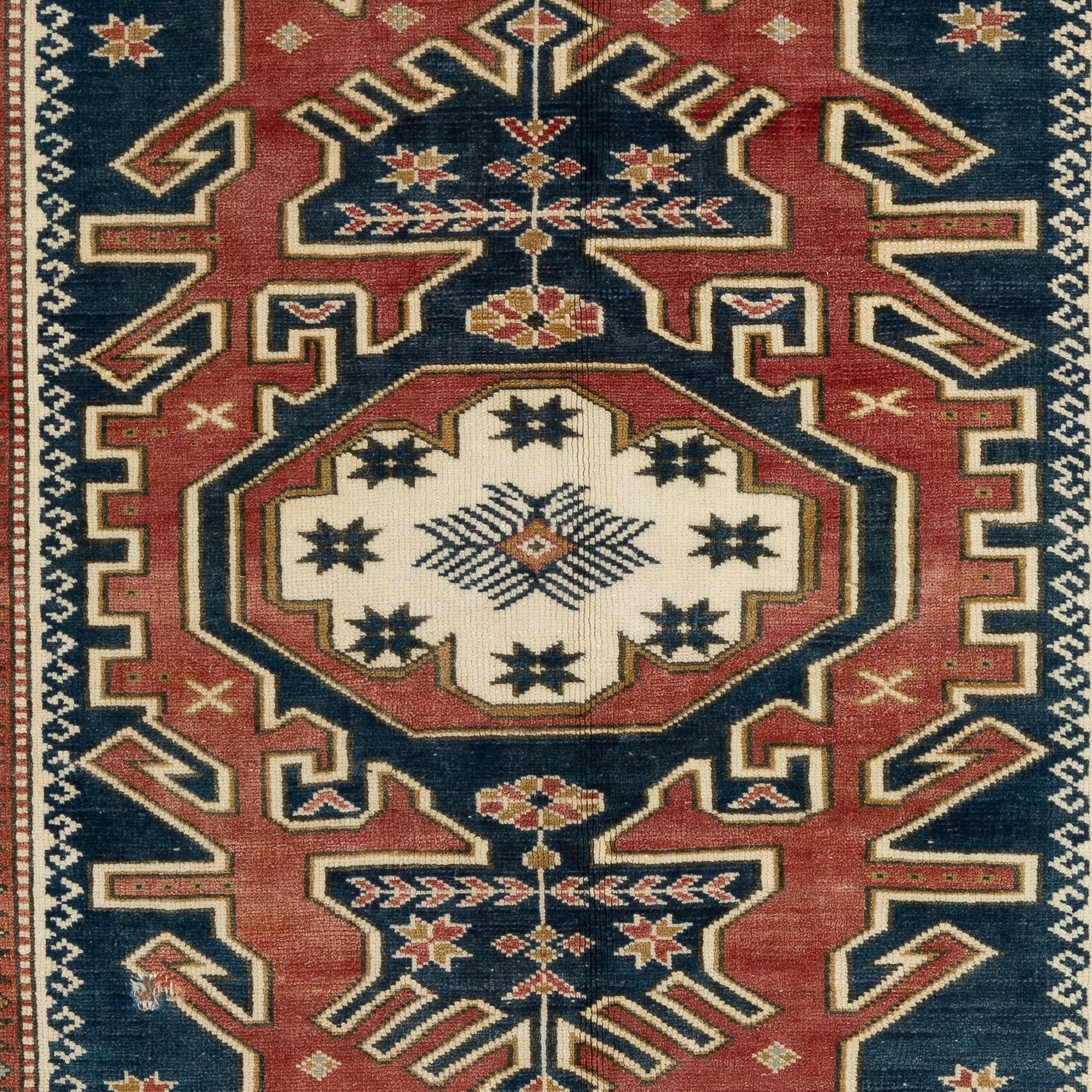 Handgefertigter Vintage- Village-Teppich mit 4,8x6 Fuß, 100 % Wolle, einzigartiger türkischer Teppich (Stammeskunst) im Angebot
