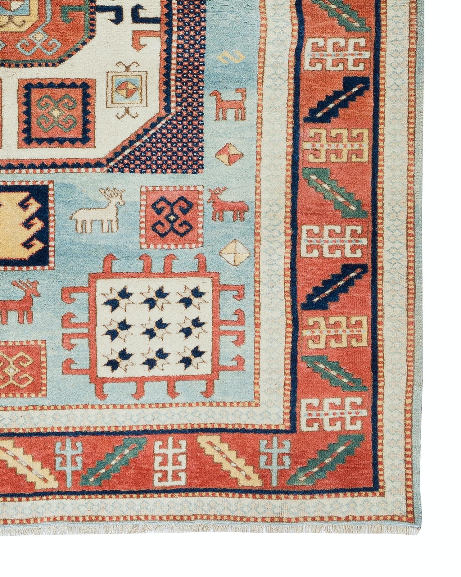 4.8x6 Ft  Reproduction d'un ancien tapis caucasien Karachopf Kazak Excellent état - En vente à Spring Valley, NY