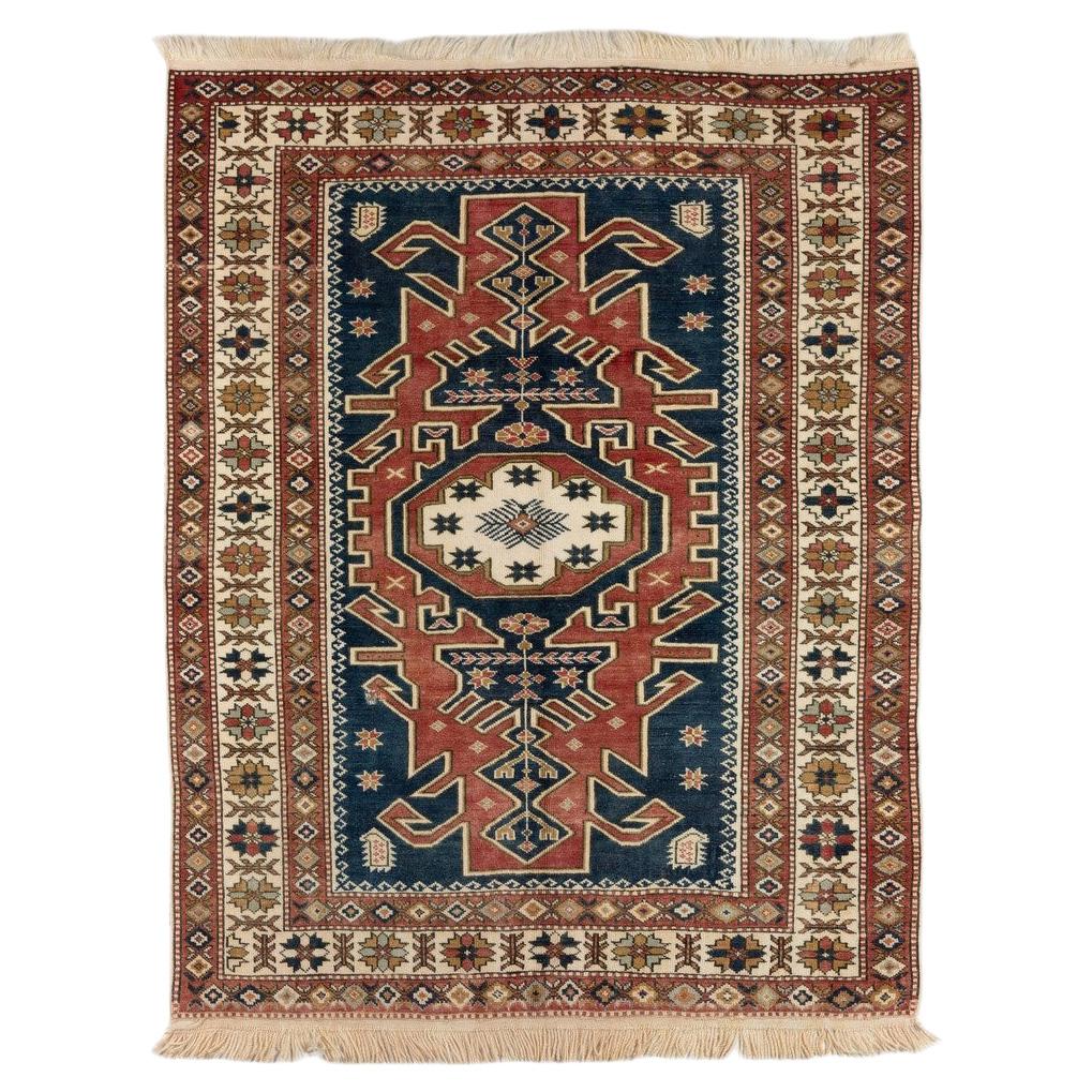 4.8x6 Ft Handmade Vintage Turkish Village Rug, 100% Wool, One of a Kind Carpet For Sale